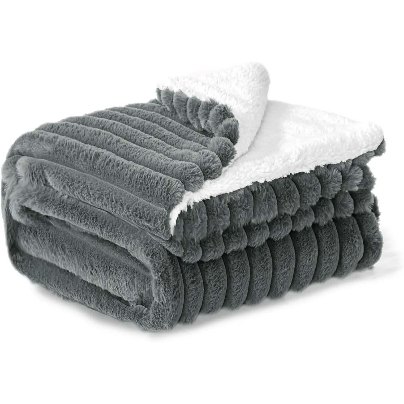 BEDELITE warme Decke Sherpa Kuscheldecke Flauschig Grau 150x200