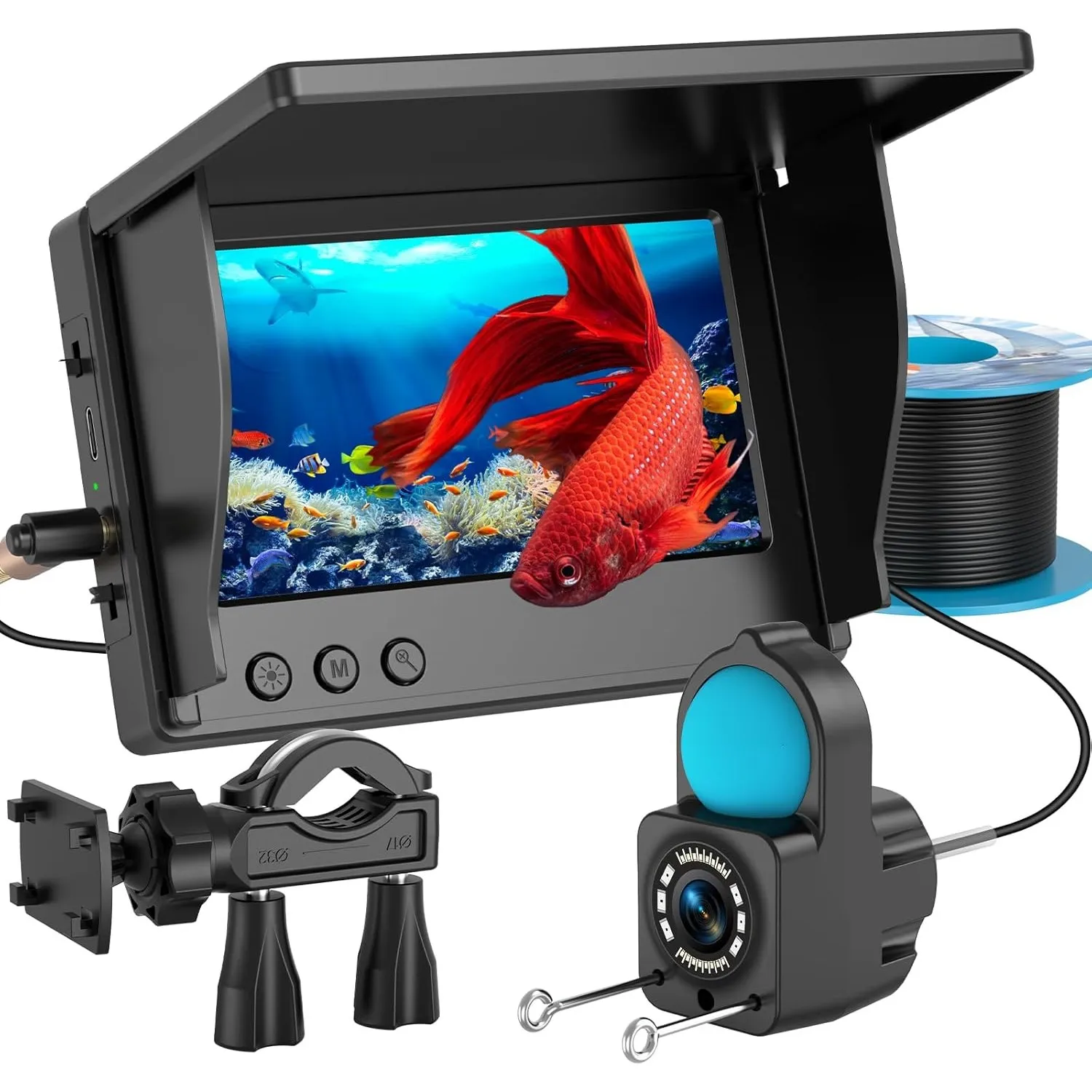 1080P HD Fischfinder Echolot Angeln mit 4.3-Zoll-LCD, 15 m Wasserdichtem IP68-Kabel und 6 IR-Nachtsichtlichtern, Tragba…