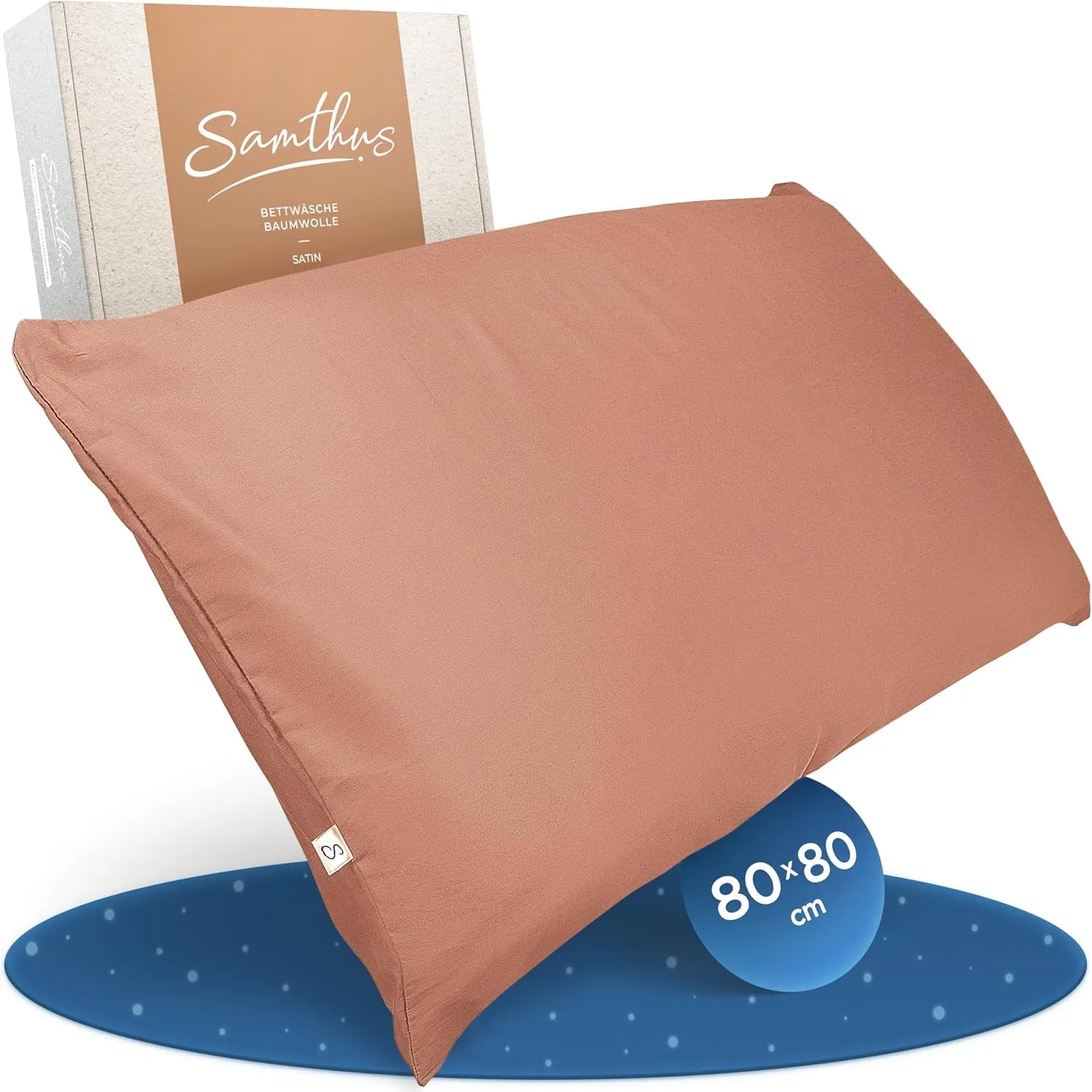 Samthus Kissenbezug 80x80 Baumwolle Satin - Oeko-Tex Made In Green - Mokka
