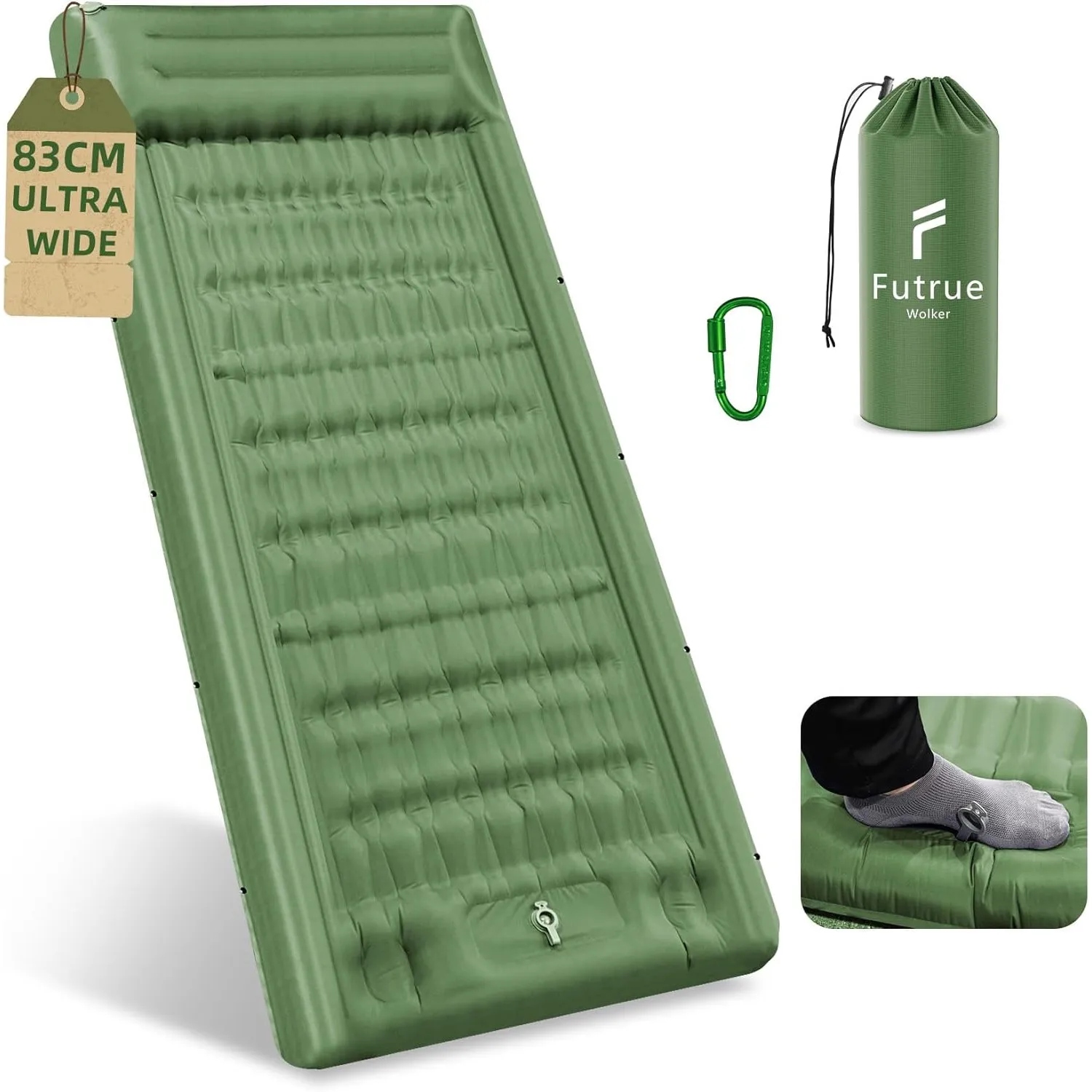 Aufblasbare Isomatte (Fußpumpe),83CM Ultrabreit Camping Luftmatratze,13CM Verdicktes Aufblasbare Matratze für Wandern S…