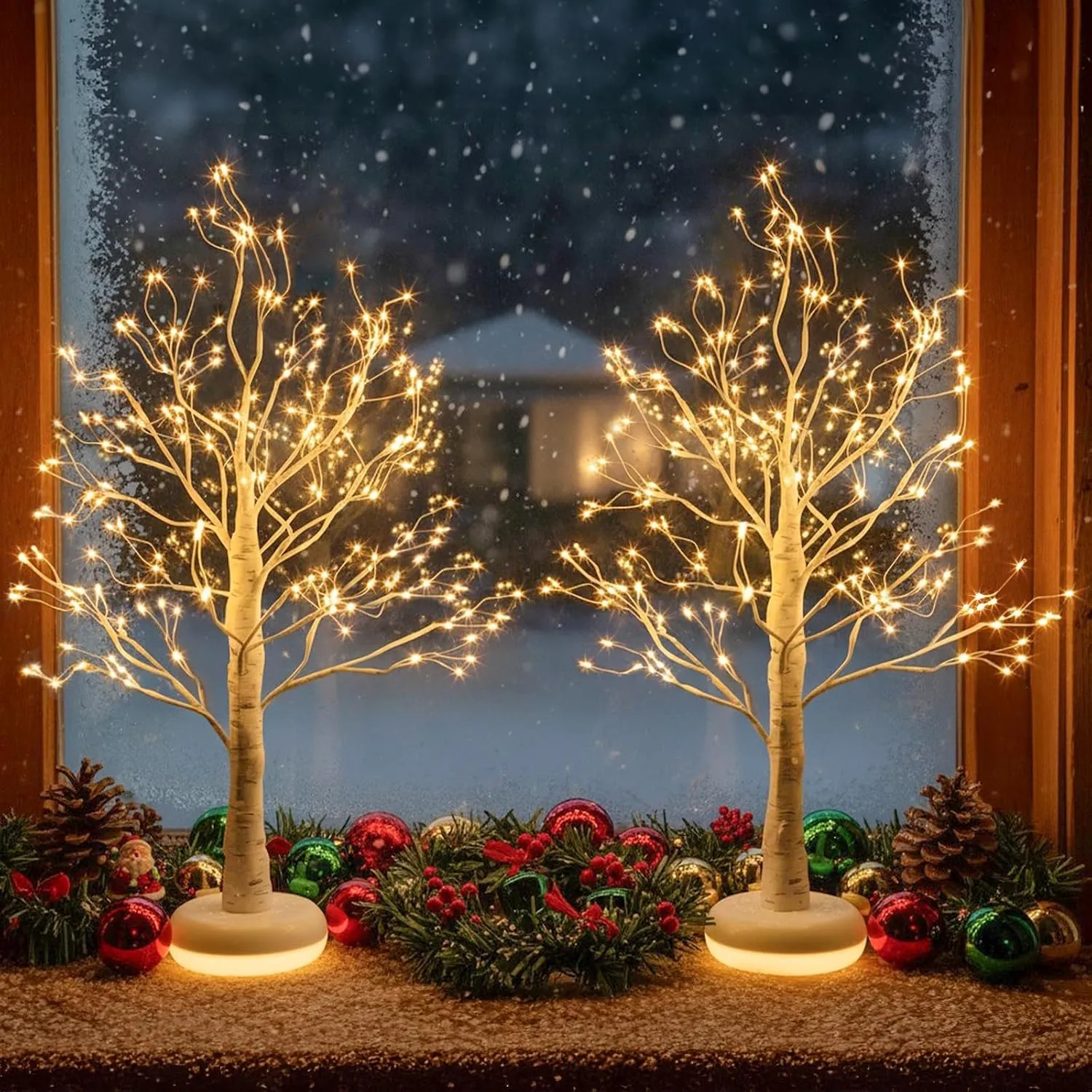 2er Pack Weihnachtsbaum mit Leuchtendem Sockel Wiederaufladbar Weihnachtsdeko mit Dimmfunktion Lichterbaum Innen für We…