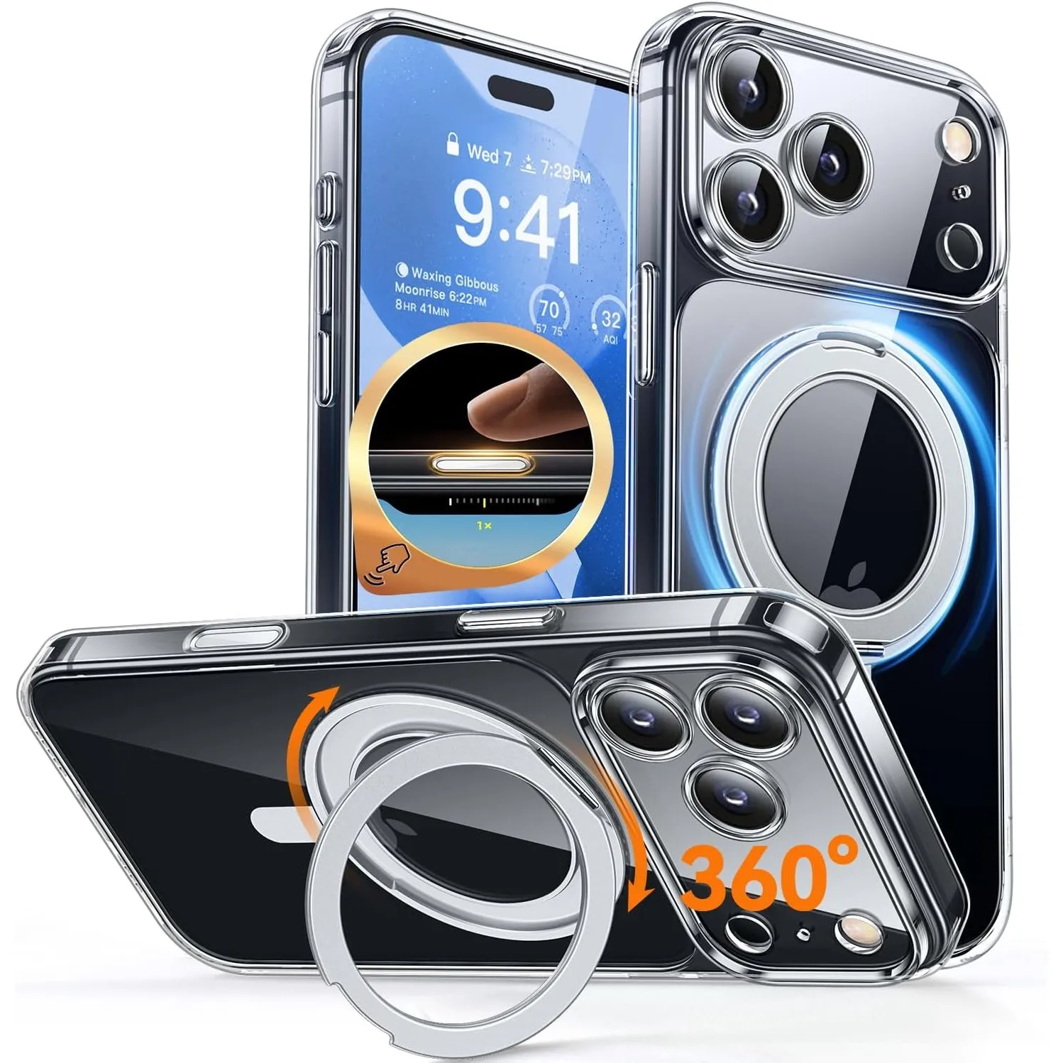 CANSHN 360° Ständer für iPhone 17 Pro Max Hülle, Transparent