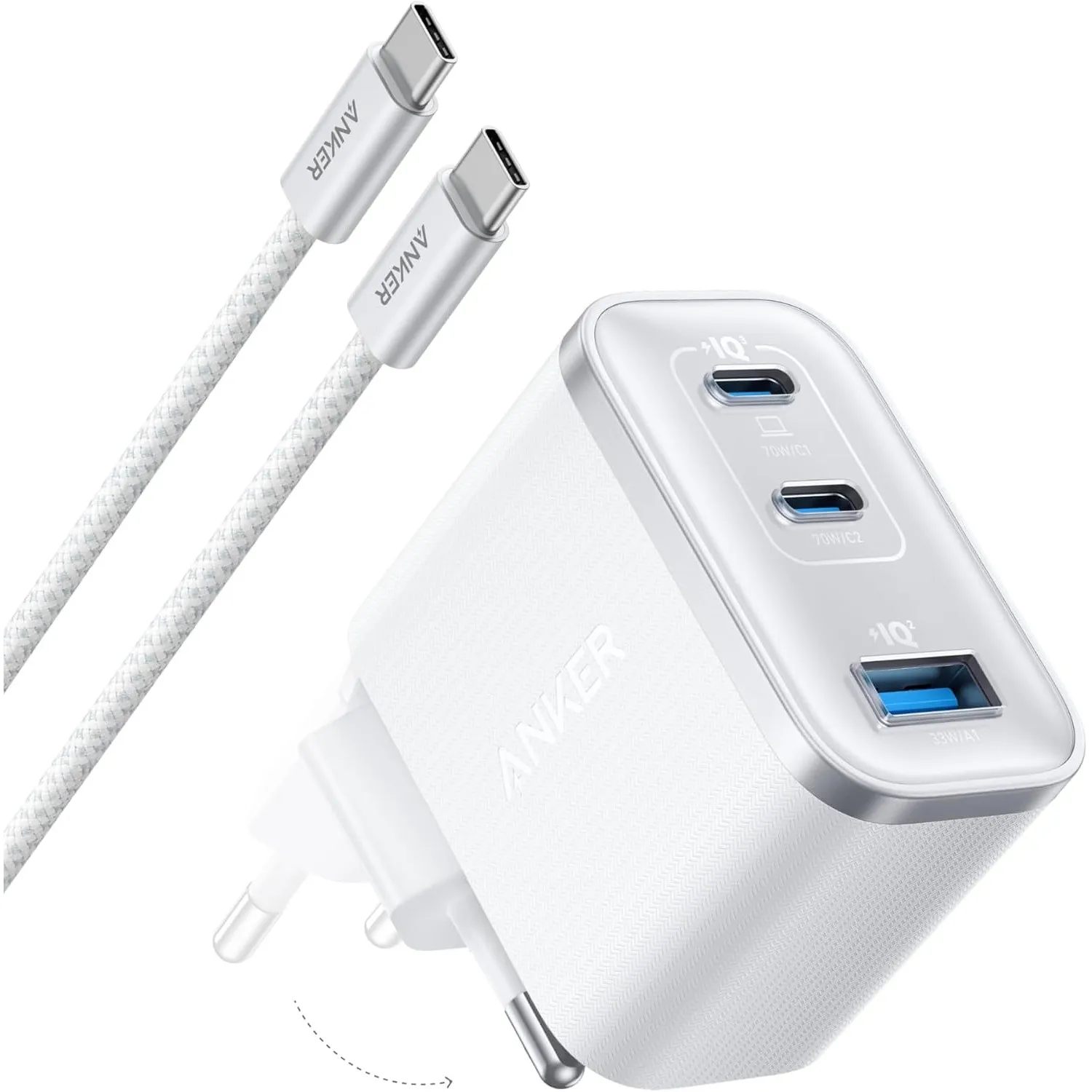Anker Nano 70W USB C Ladegerät, Laptop Ladegerät, 3-Port-Netzteil