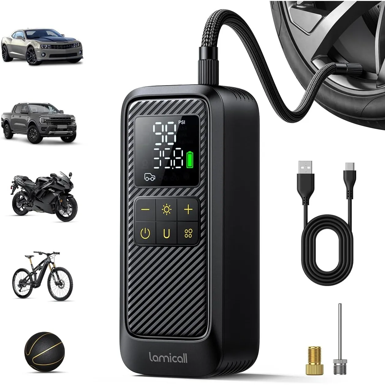 Lamicall Elektrische Luftpumpe, Tragbare Akku Fahrradpumpe, Mini Kompressor