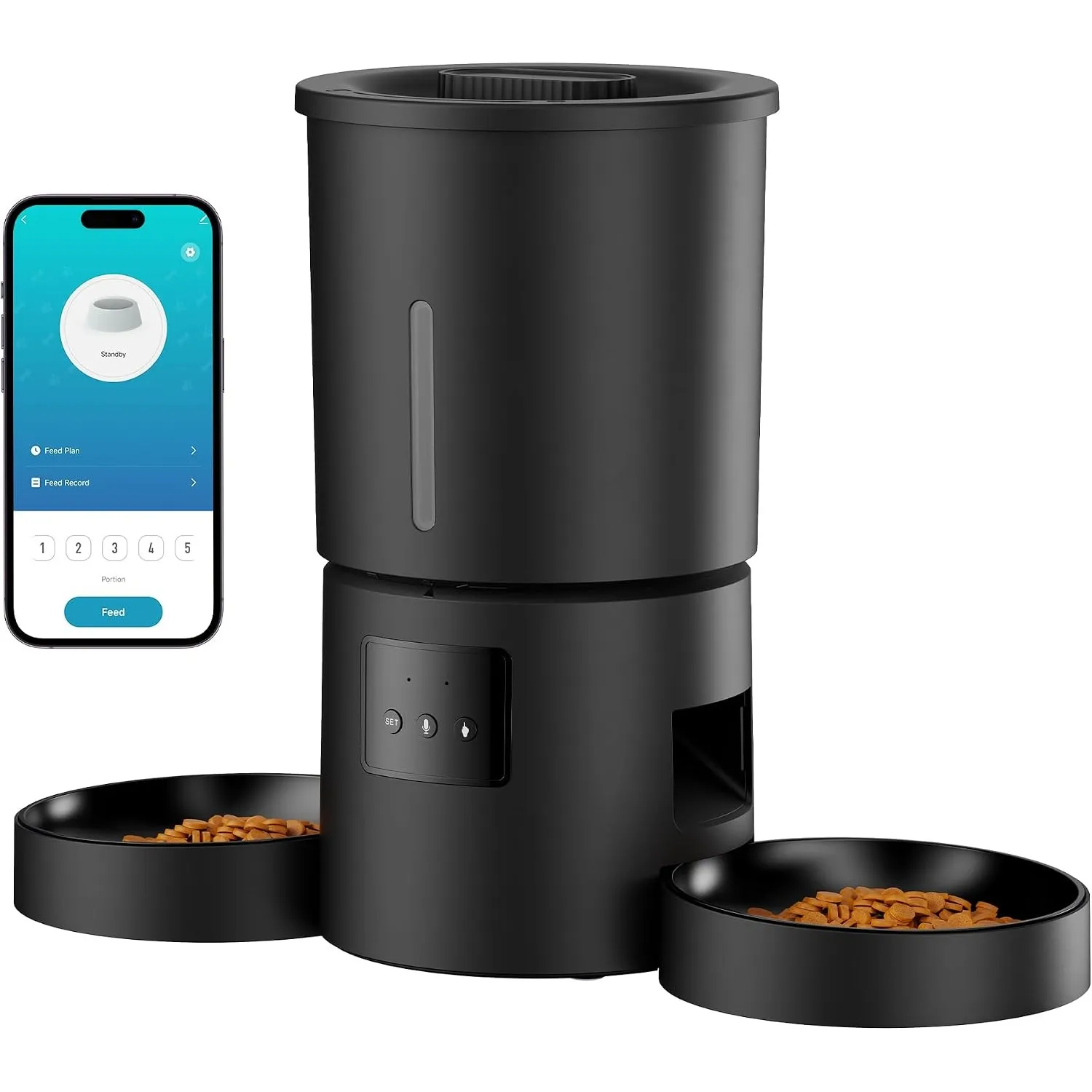Futterautomat Katze 2 Näpfe mit APP: 5L Automatischer Futterspender mit 2.4G WiFi Timer für Trockenfutter - AONBOY Dopp…