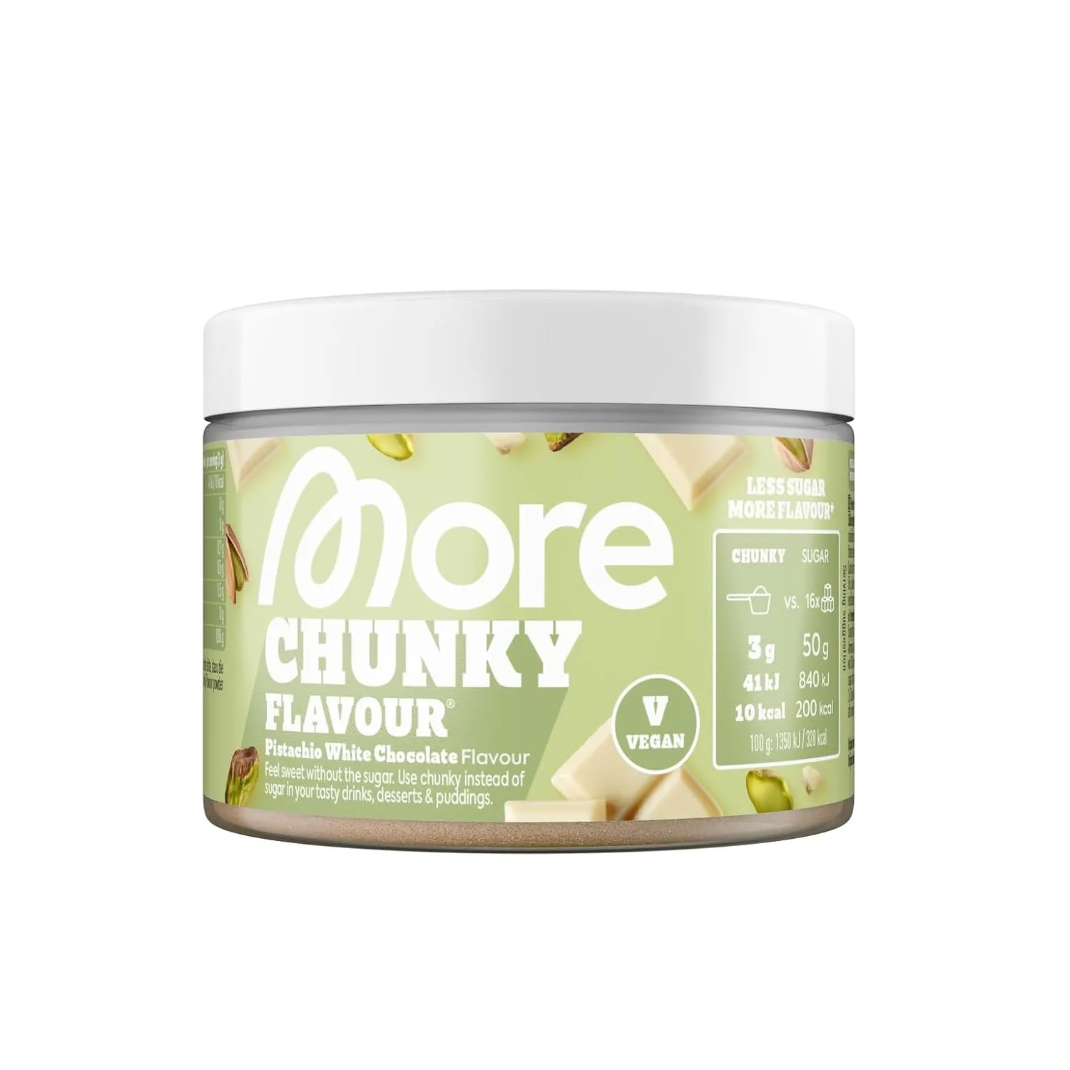 MORE Chunky Flavour, Pistachio White Chocolate, 150 g, vegan