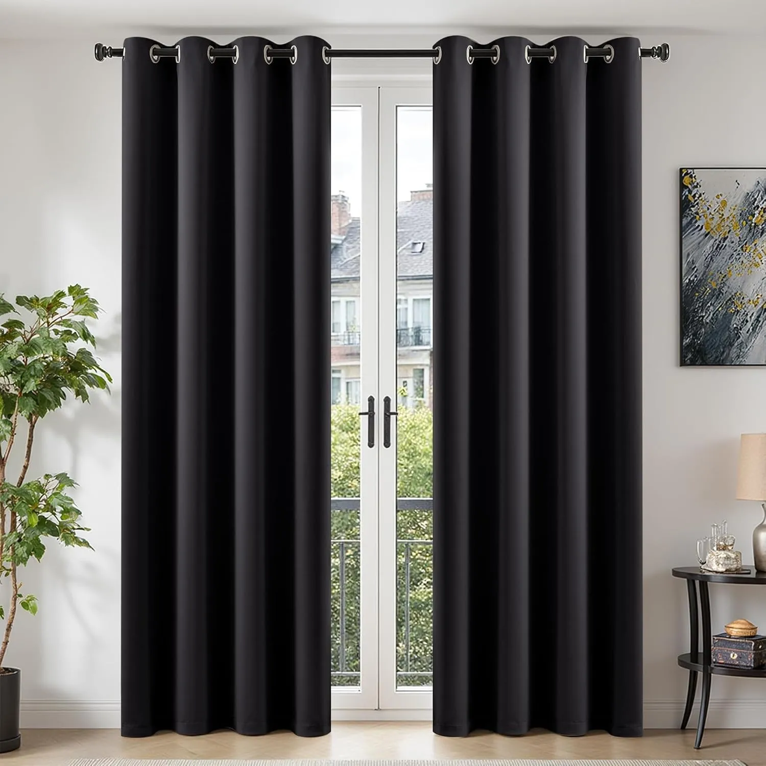 TOPICK Vorhänge Gardinen Verdunklungsvorhänge H245xB140 2er Set Schwarz