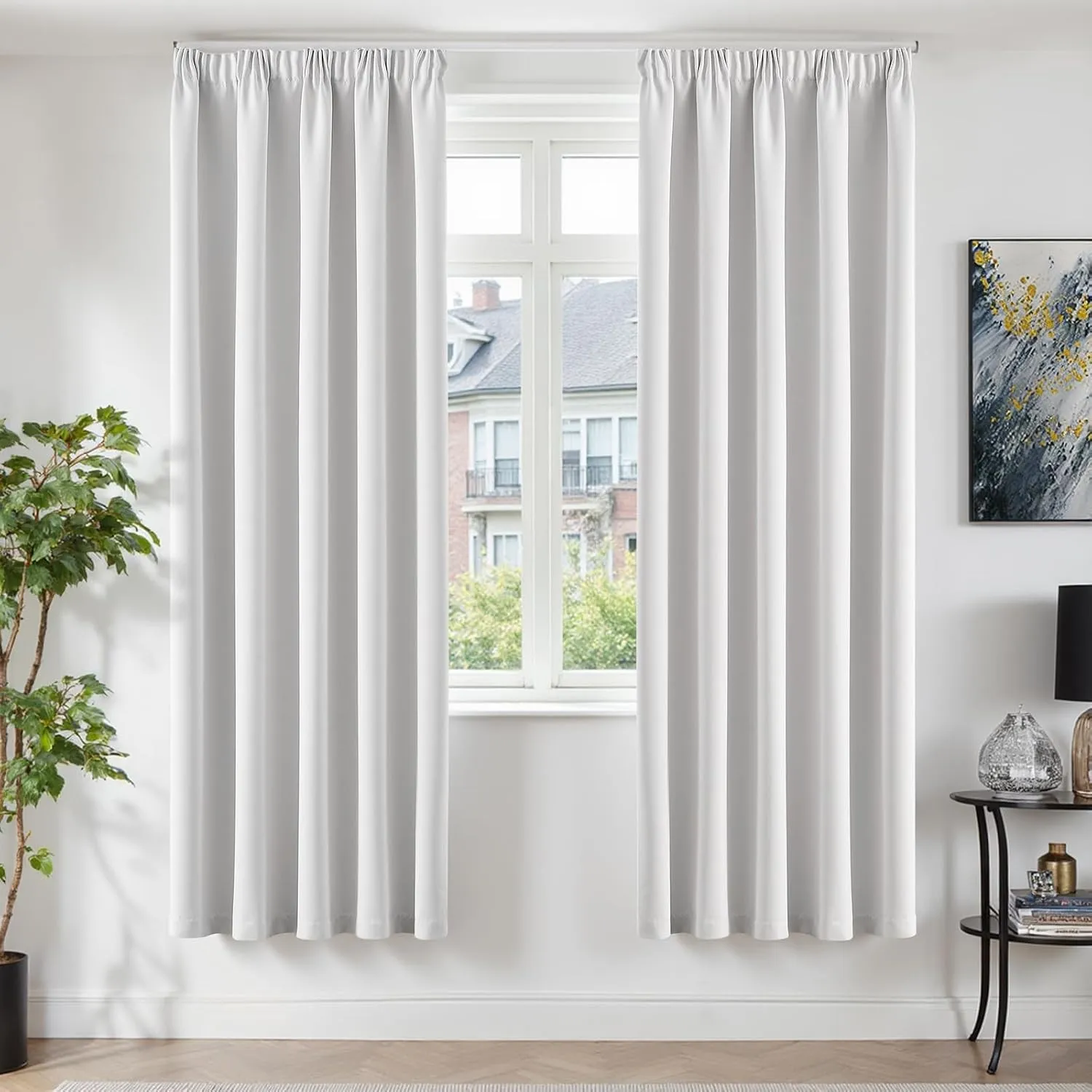 TOPICK Vorhänge Gardinen Verdunklungsvorhänge H220xB140 2er Set Grau-weiß