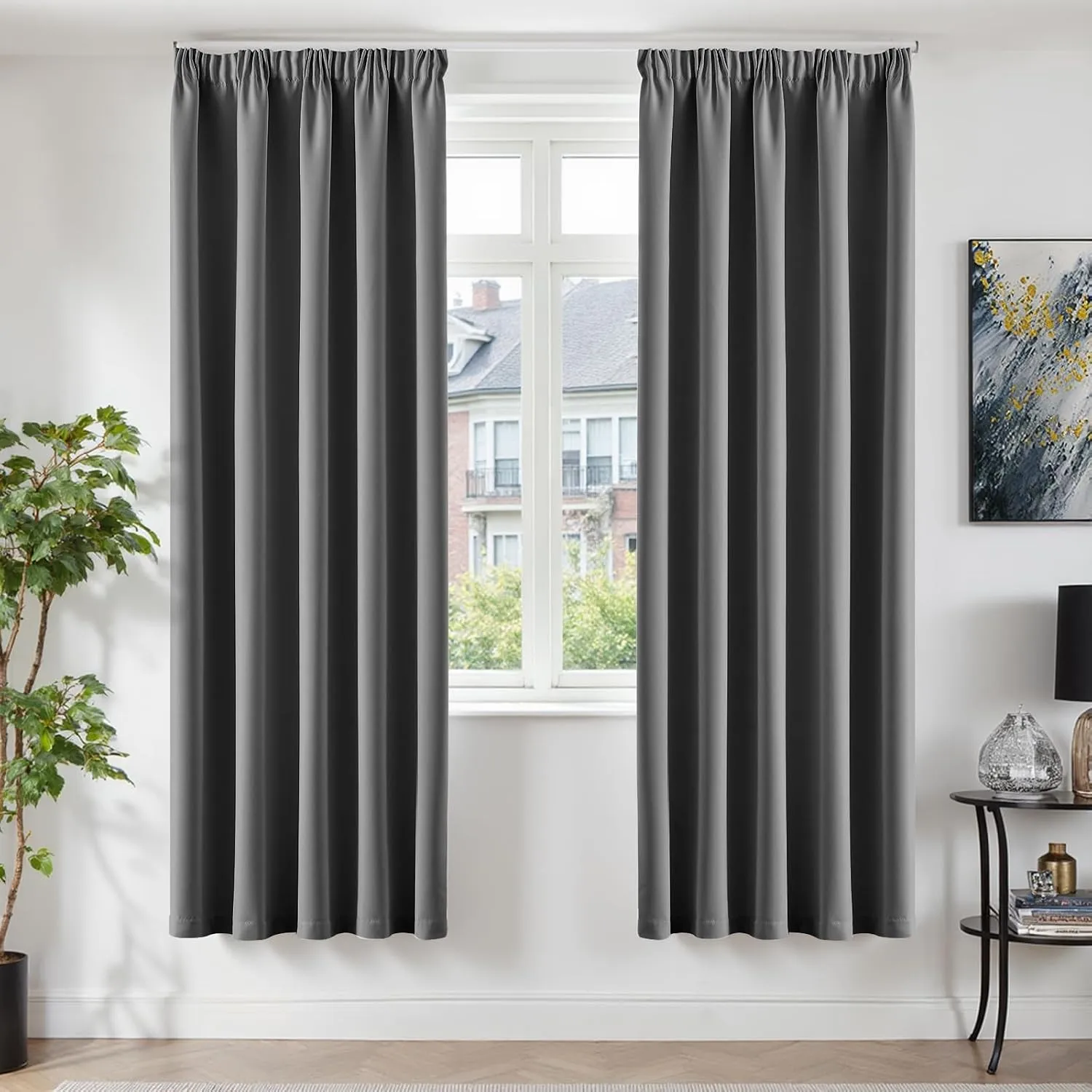 TOPICK Vorhänge Gardinen Verdunklungsvorhänge H220xB140 2er Set Dunkelgrau