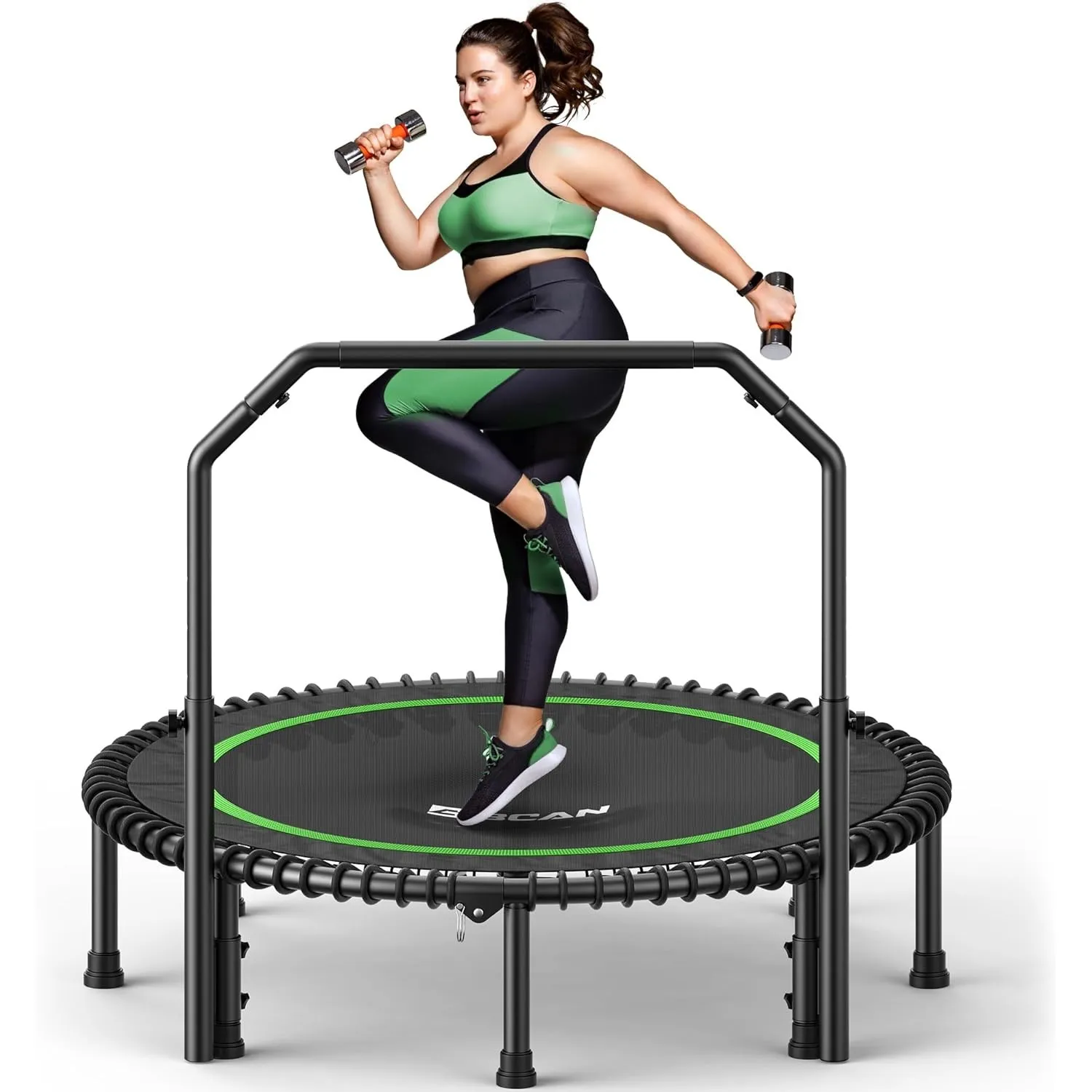 BCAN Rebounder-Trampolin für Erwachsene,102/122cm,204/250kg Belastbarkeit,mit Bungee-Seilen,verstellbarem Griff,stabil,…