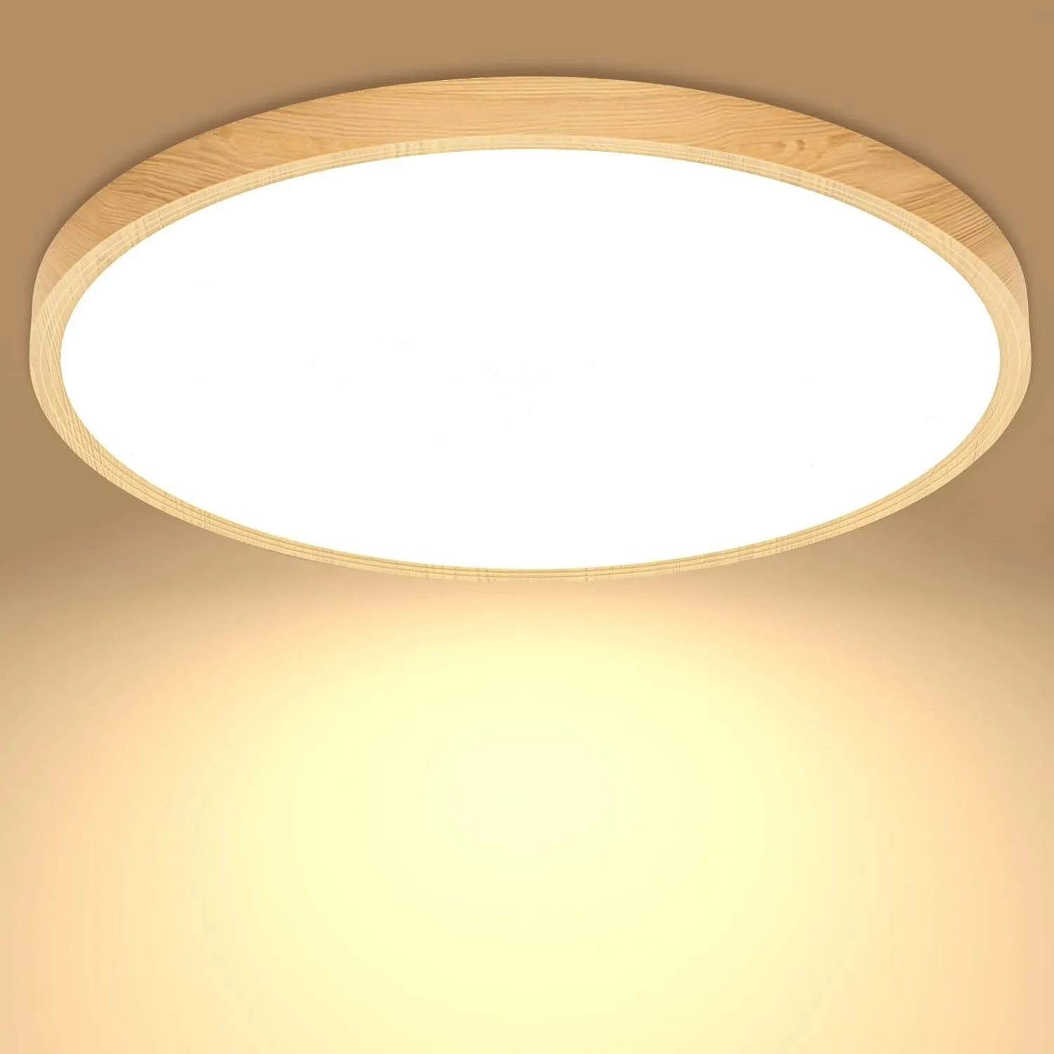Deckenlampe Led Deckenleuchte Holzoptik Lampe, Flach Rund Badlampe Decke Ø30CM 24W 3000K 2400LM Warmweiss Wohnzimmer fü…