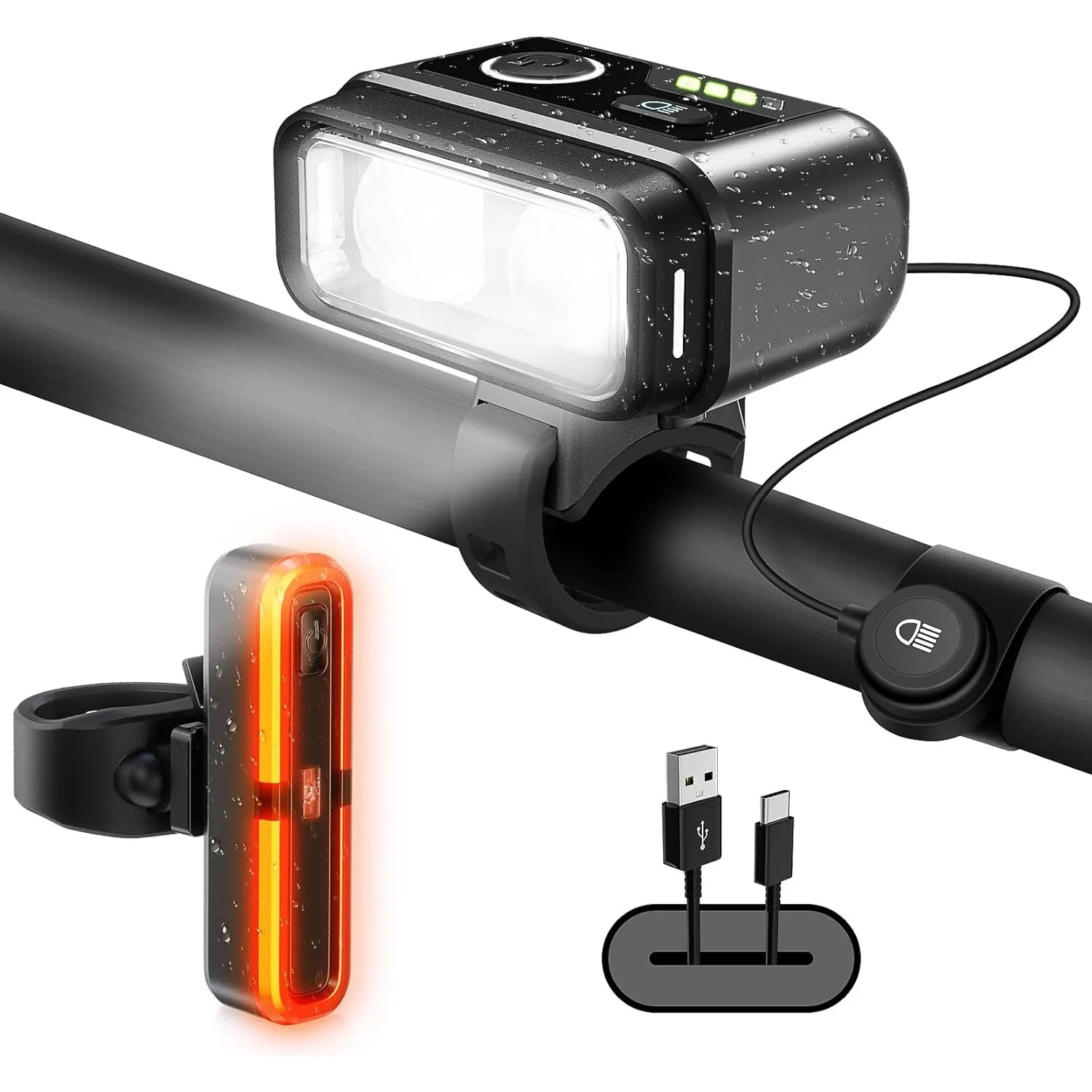 Fahrradlicht Set 100LUX, Fahrradrücklicht Mit Bremsfernlichtfunktion, Aufladbar Fahrradlampe mit 3200mAh Akku, StVZO zu…