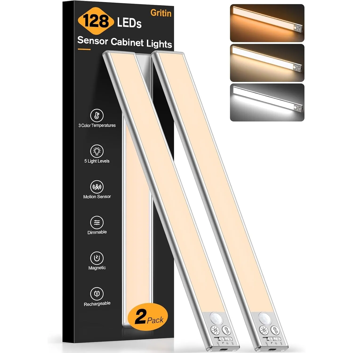 Gritin 37.5cm Unterbauleuchte Küche LED Schrankbeleuchtung- Silber