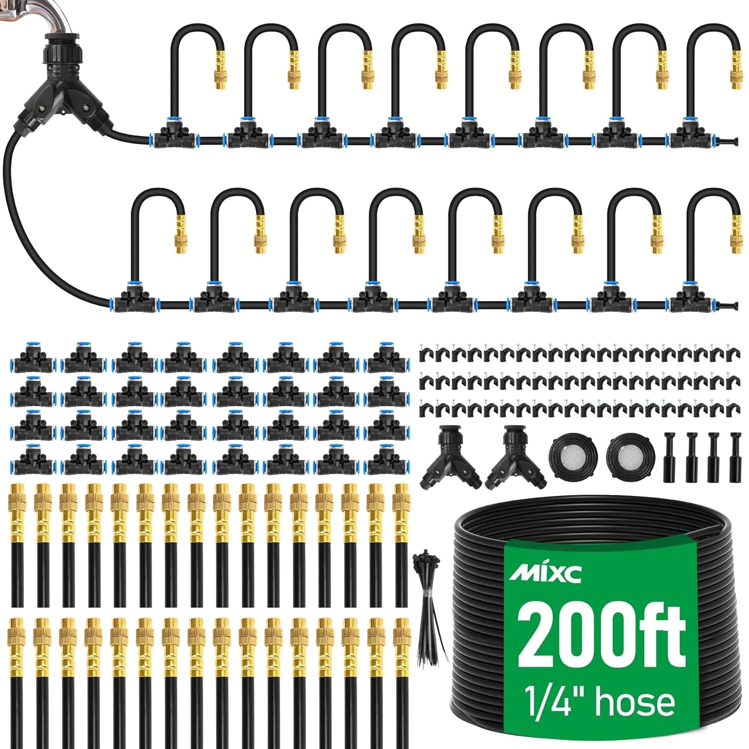 MIXC 360° Verstellbares Bewässerungssystem-Set, 60 m Automatisches Schnellanschluss-Tropfbewässerungsset mit 1/4"-Fast-…