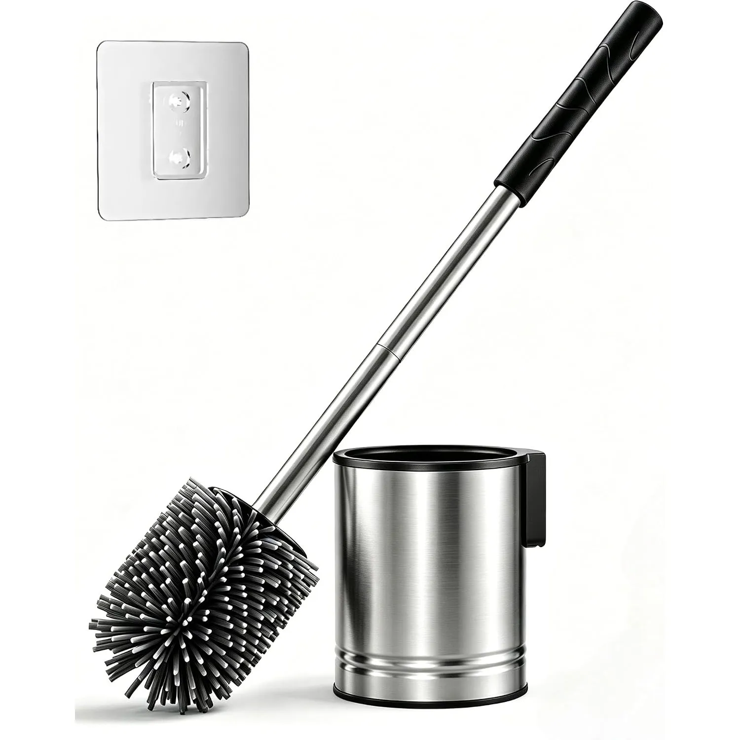 HAMITOR Klobürste Silikon Edelstahl - Toilettenbürste Silber Wandmontage