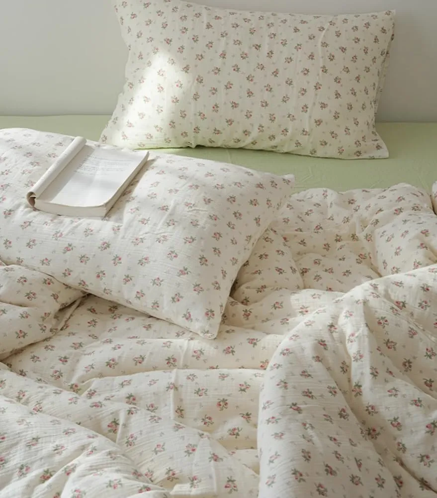 AShanlan Double Muslin Bed Linen 200 x 200 cm Cotton Pink Floral Pattern Bedding Sets Oeko-Tex Certified 1 Duvet Cover …