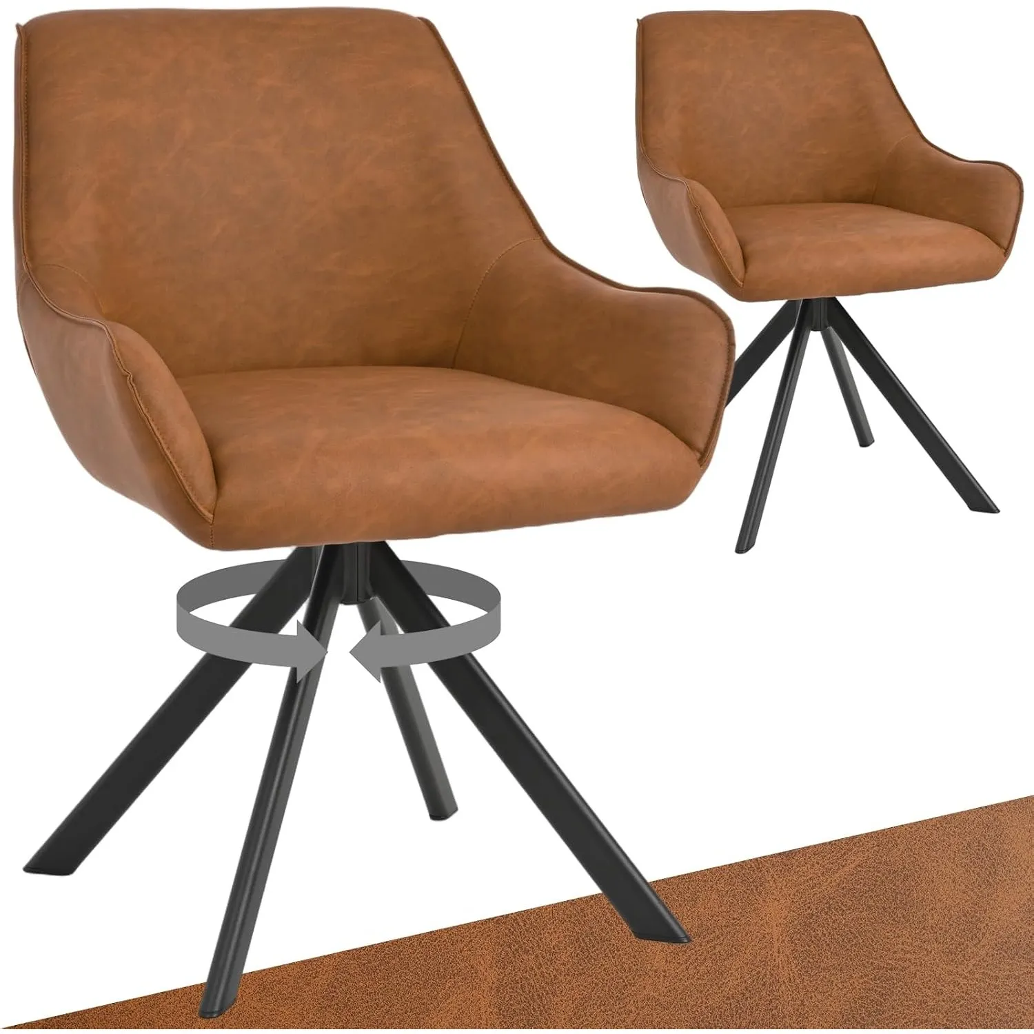 Esszimmerstühle Drehbar 2er Set mit Armlehne – 360°Drehbar Polsterstuhl PU-Leder Modern Drehstuhl Küchenstuhl mit Metal…