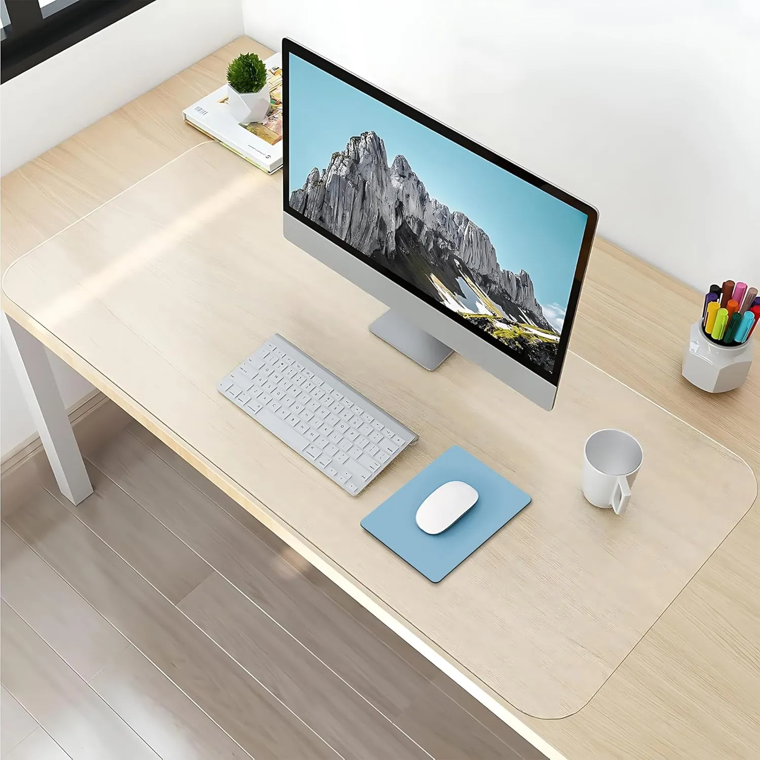 NATRKE Transparent Desk Mat, 100 x 50 x 0.15 cm, Large Clear Desk Mat, Table Protector, Non-Slip Round Edges, Desk Mat …
