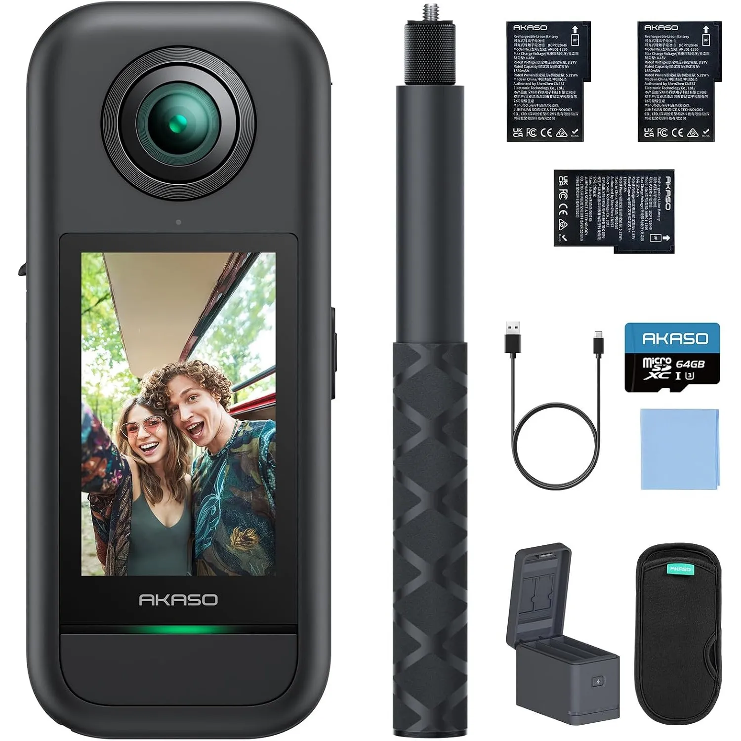 AKASO 360° Action Cam Creator-Set - 5.7K 72MP 360 Grad Actionkamera mit 64GB Speicherkarte Duale 1/2" 48MP Sensoren, 2.…