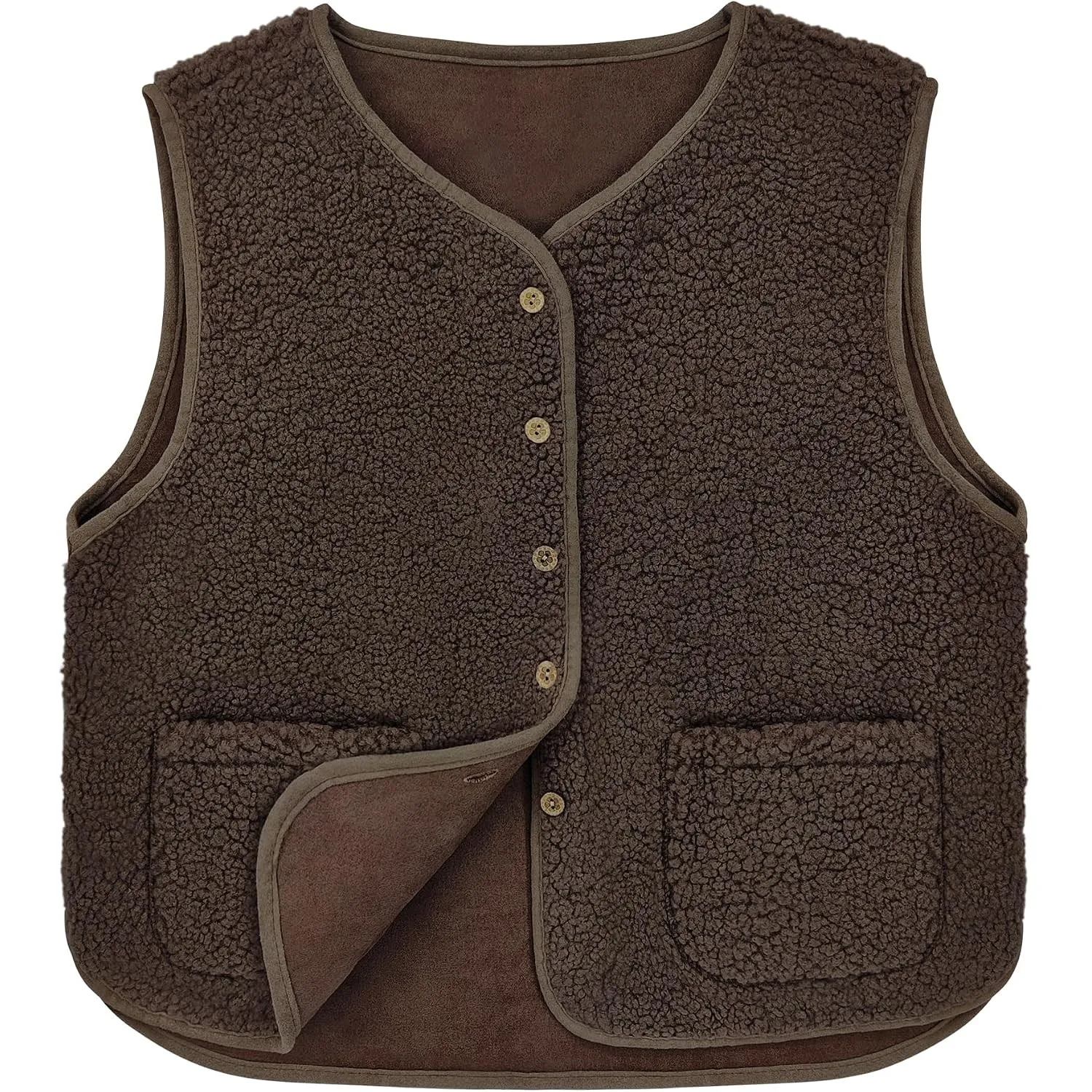 beifon Teddy Fleece Weste Damen Herbst Winter Warm, Ärmellos Fellweste V-Ausschnitt Fleeceweste, Fell Weste Teddyweste