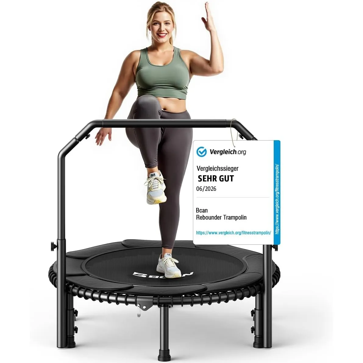 BCAN Rebounder-Trampolin für Erwachsene,102/122cm,204/250kg Belastbarkeit,mit Bungee-Seilen,verstellbarem Griff,stabil,…
