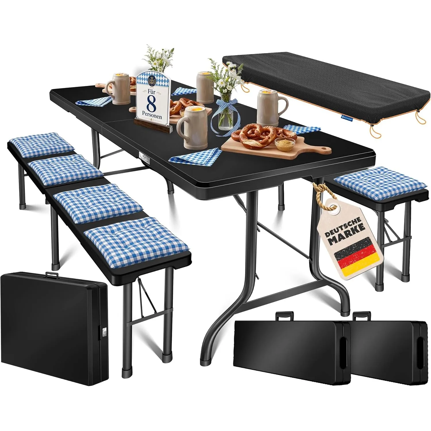 KESSER® Bierzeltgarnitur 3er Set, Klapptisch + 2X Sitzbank – Gartenmöbel Set für 8 Personen, 183x76x74cm, Bierbankgarni…