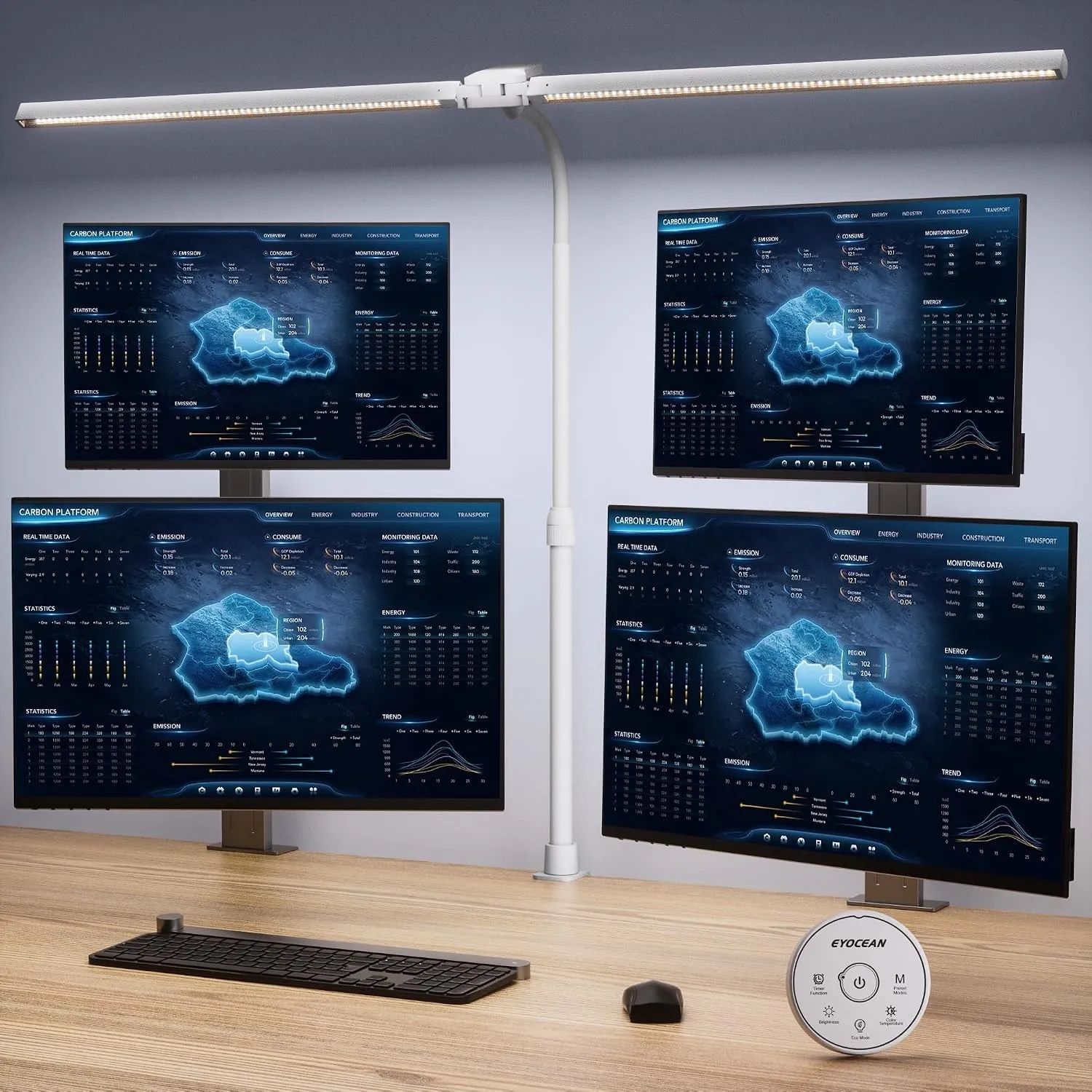 EYOCEAN Schreibtischlampe, Doppelkopf Schreibtischlampe, Teleskopstange mit Einstellbarer Höhe, 30W 120cm Tageslichtlam…