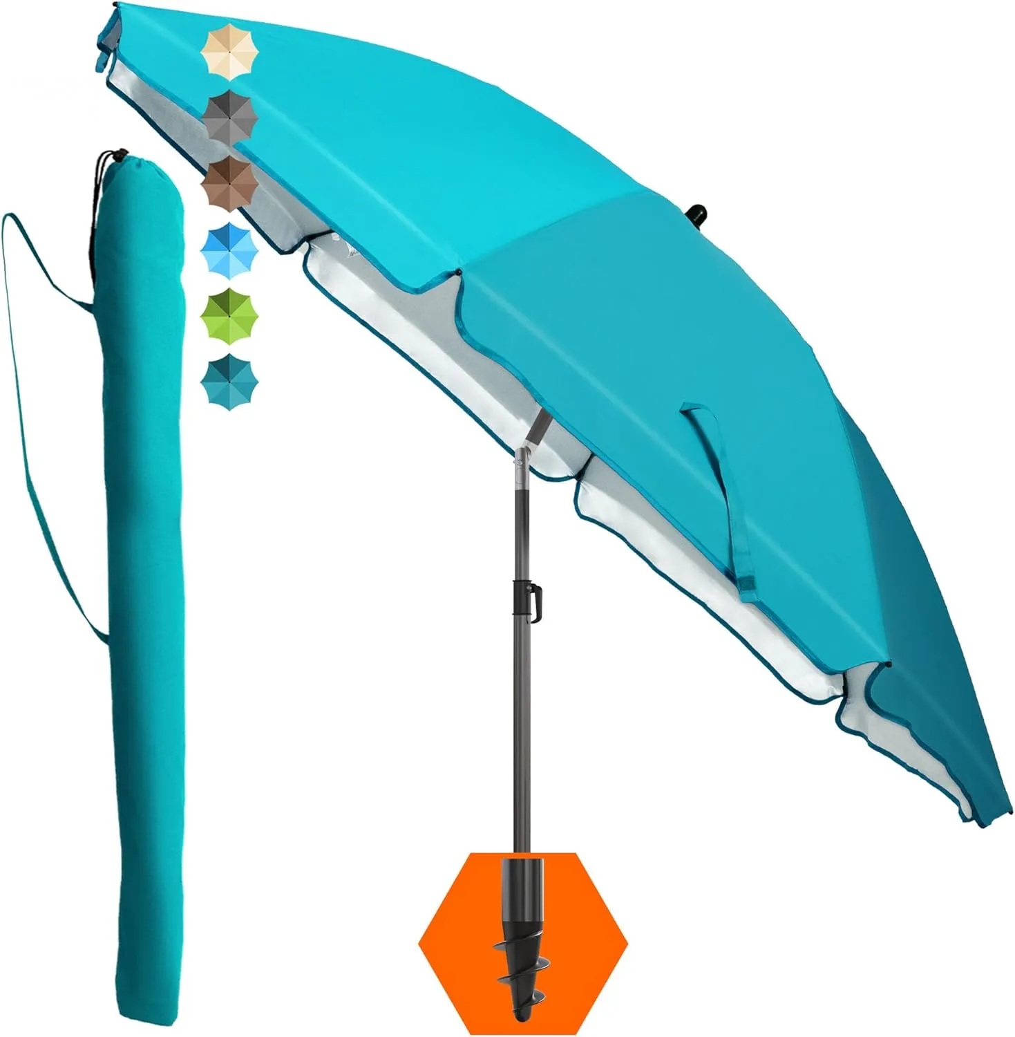 4smile SunnyJoy Beach Parasol, Turquoise, UPF 50+ Beach Umbrella, Diameter 200 cm, Safe Sun Protection, Beach Umbrella,…