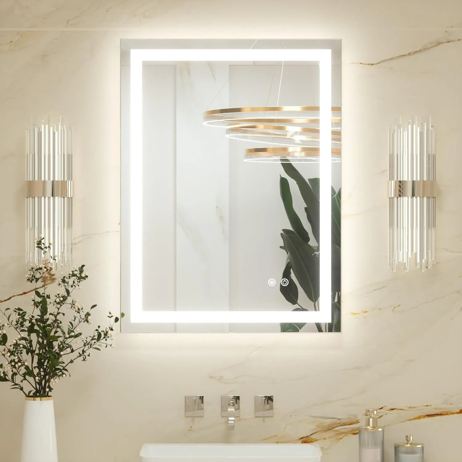 Keonjinn Badspiegel mit Beleuchtung 60x80cm, Badezimmerspiegel Beleuchtet Beschlagfrei Led Bad Spiegel mit Touch Schalt…