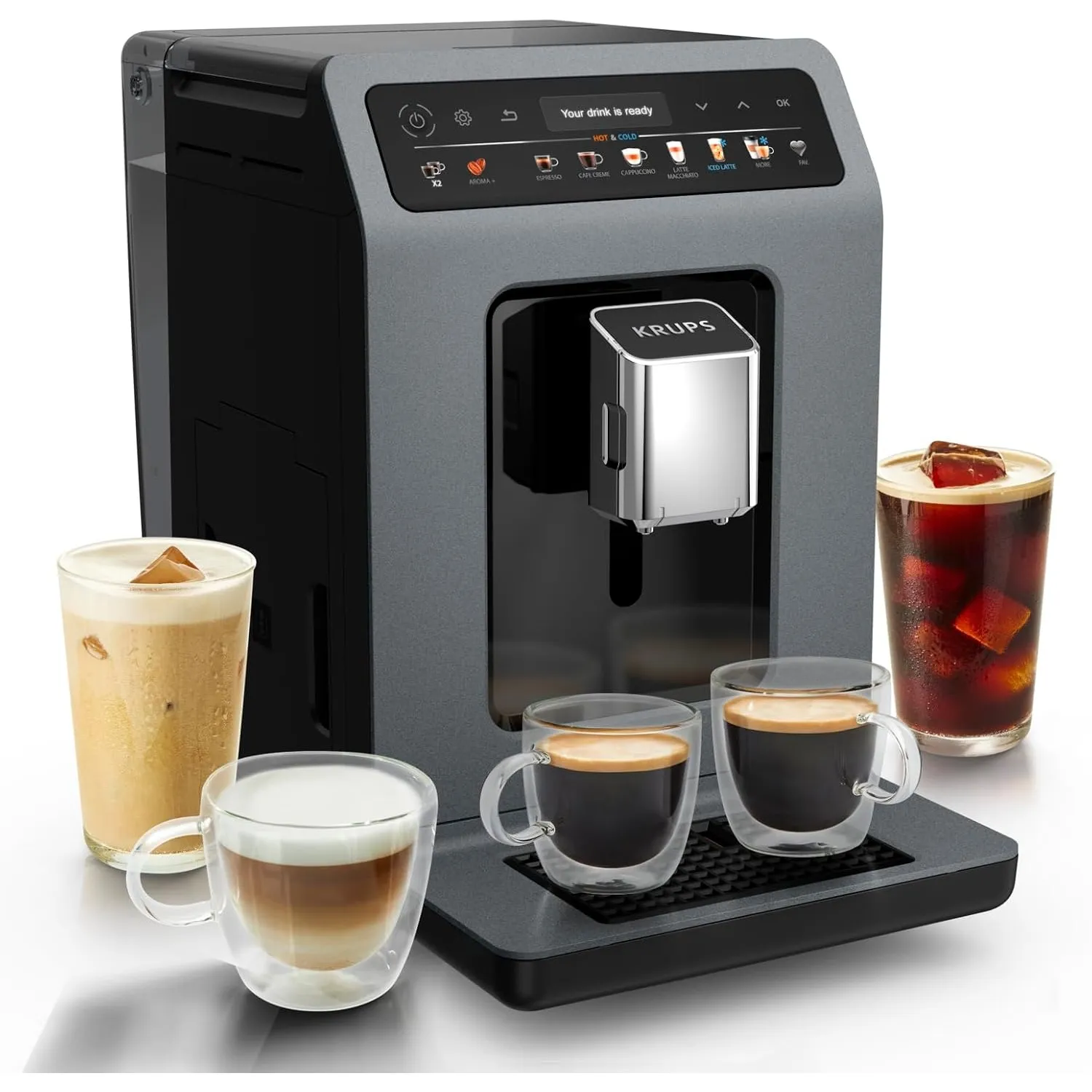 Krups Evidence Hot & Cold Kaffeevollautomat, 18 Getränkespezialitäten, heiße und kalte Getränke, One-Touch Cappuccino, …