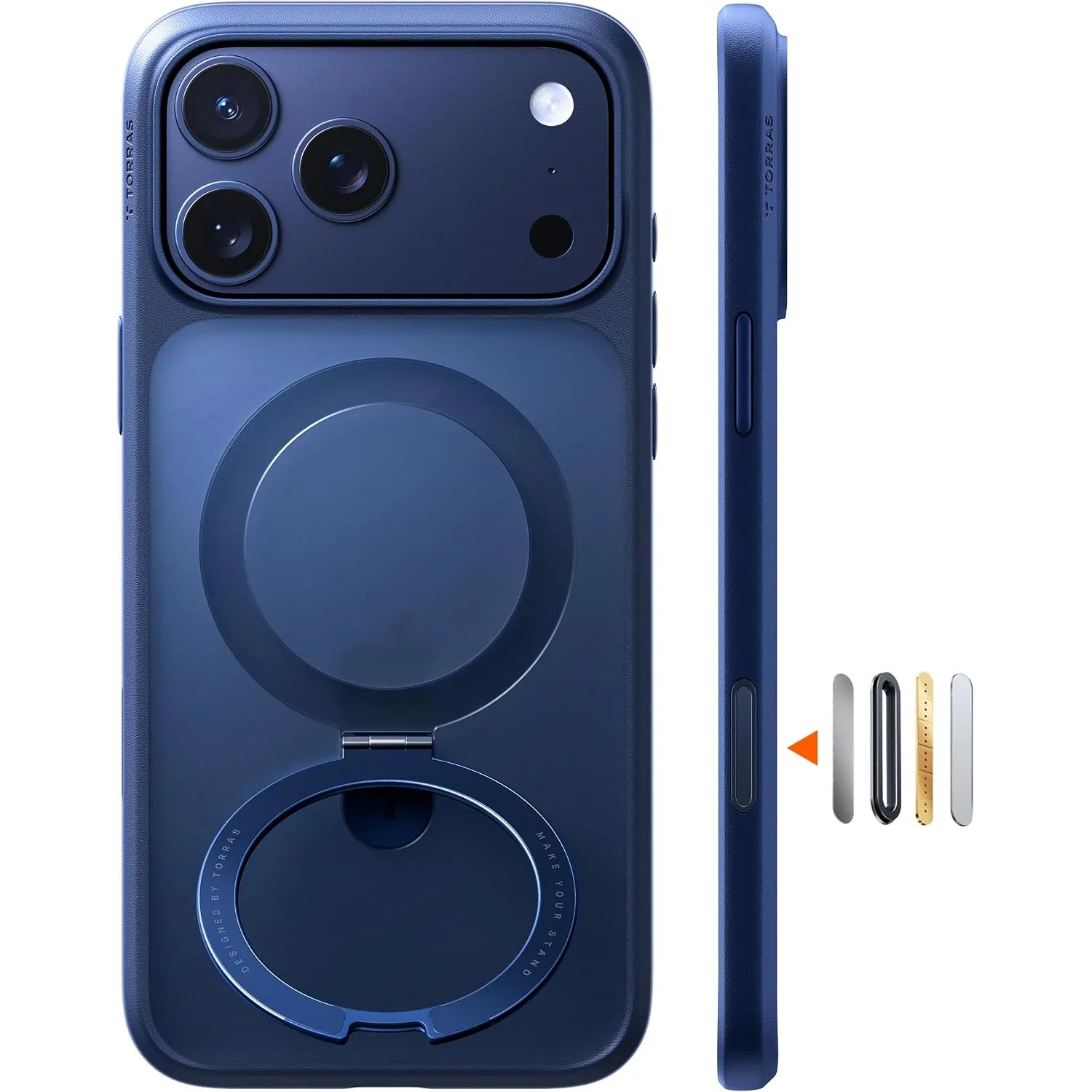 TORRAS Ostand Q1 für iPhone 17 Pro Hülle mit MagSafe und Ständer, Tiefblau | Flache Haptik, Case & Handyhülle für iPhon…