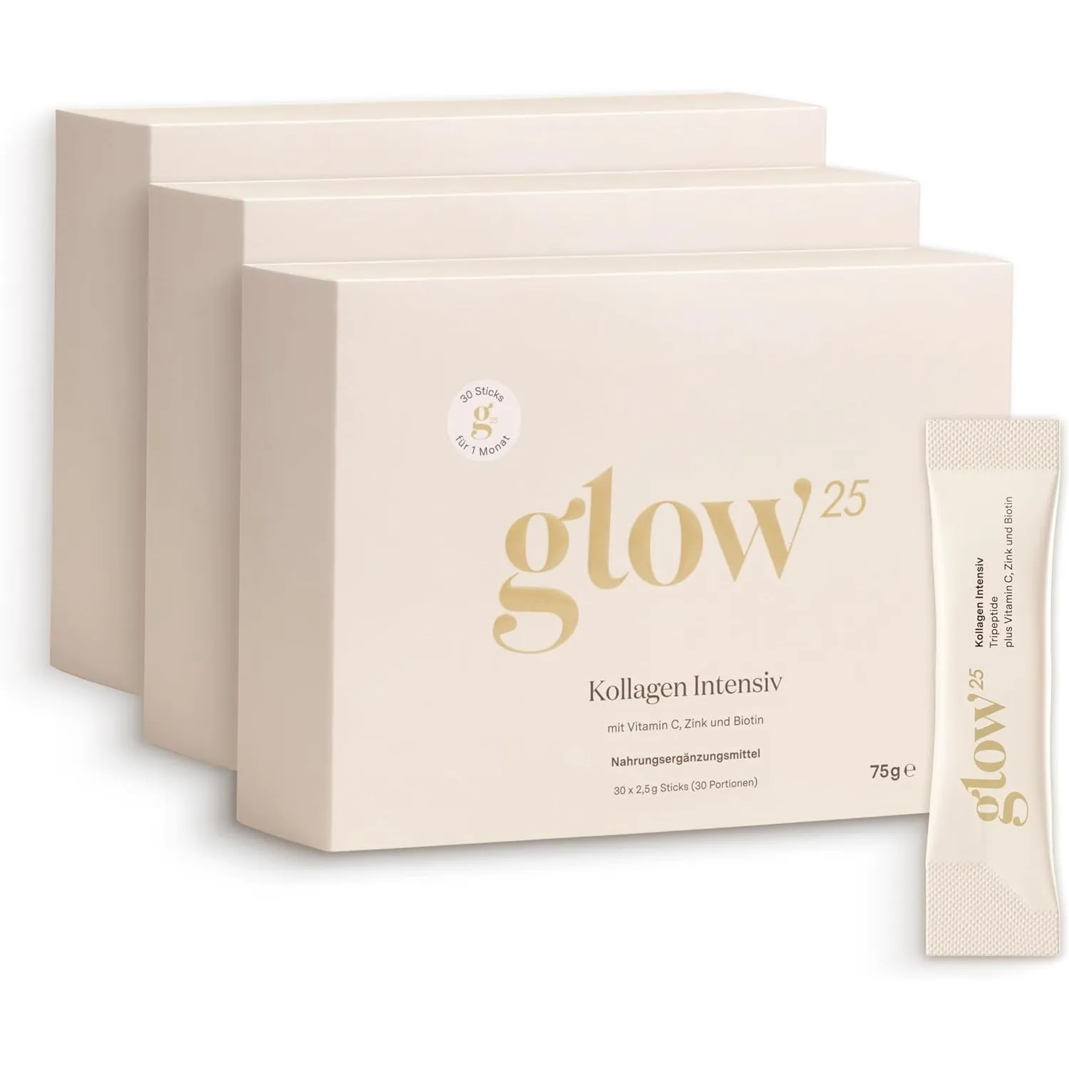 Glow25® Kollagen Intensiv [3x 30 Sticks] – mit Tripeptiden, Vitamin C, Zink und Biotin – Premium Marine Collagen Hydrol…
