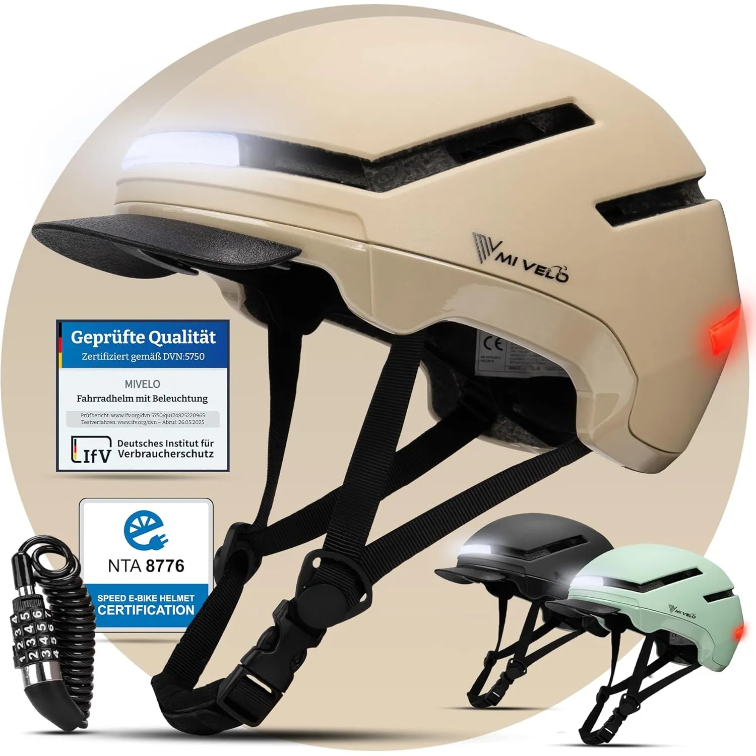 MIVELO Fahrradhelm Damen Herren Erwachsene mit Licht inkl. Helmschloss, NTA Zertifiziert bis 45km/h, Helm geeignet für …