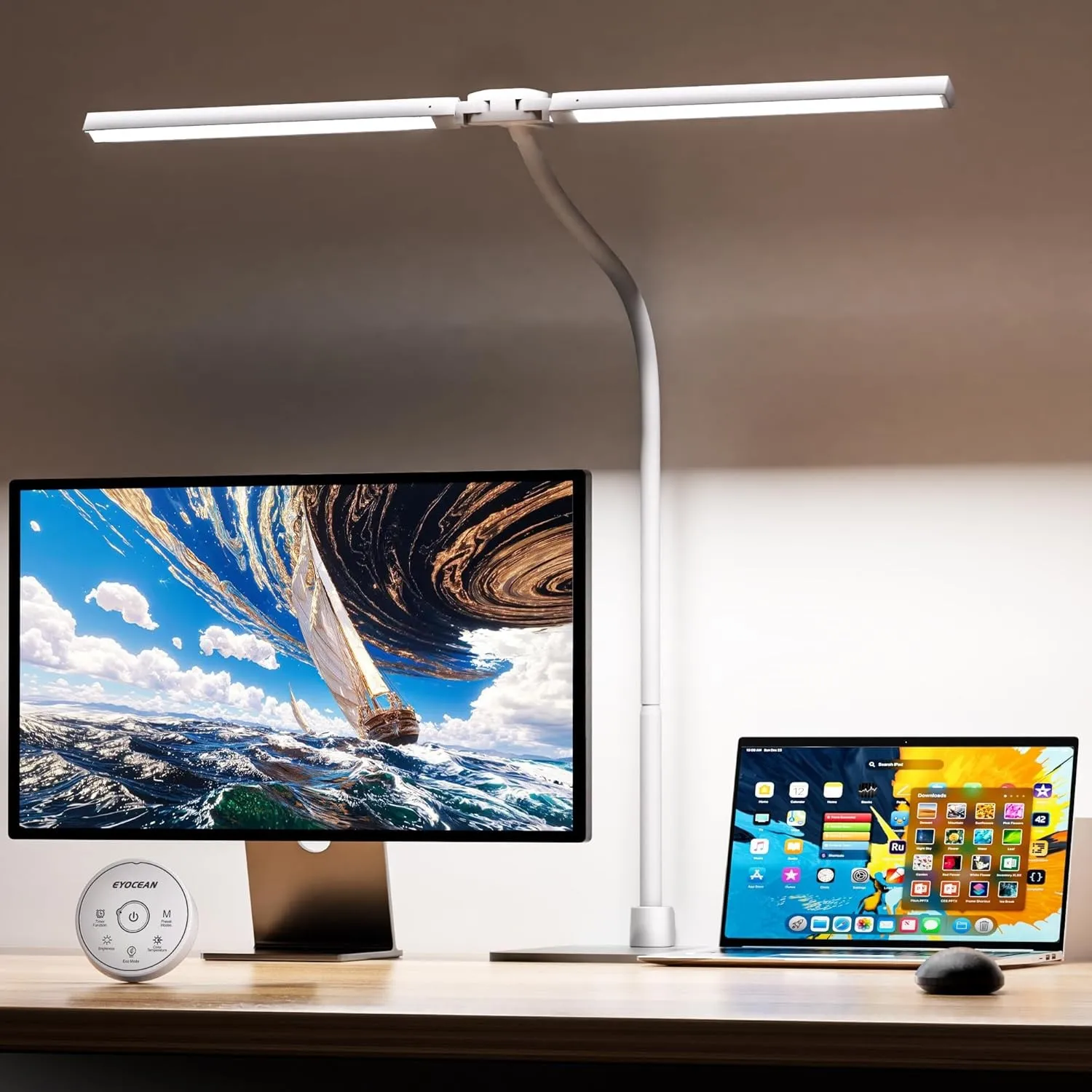 EYOCEAN Schreibtischlampe, Doppelkopf Schreibtischlampe Kinder, Augenschutz Desk Lamp, 16W 72cm Tageslichtlampe Schreib…