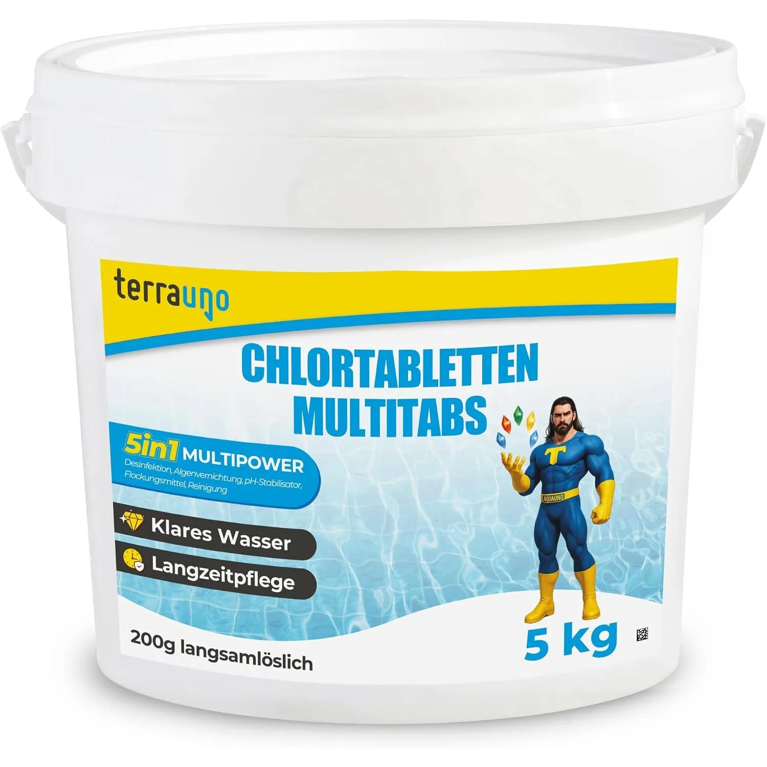 TerraUno Chlortabletten für Pool, Multitabs 5 in 1 für Poolpflege, 5kg je 200g Pool Tabletten langsamlöslich, mit 5 Pha…