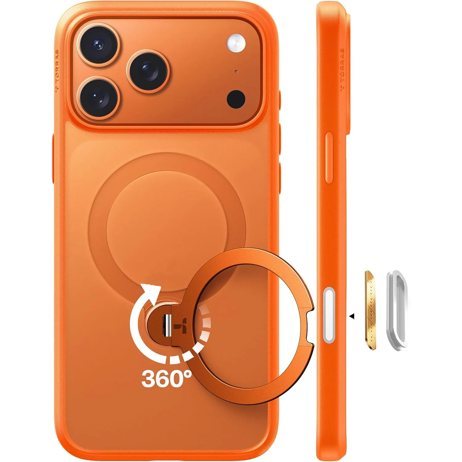 TORRAS Q3 Spin für iPhone 17 Pro Max Hülle 360°für MagSafe Ständer Orange | 360°Standring,18N für MagSafe,3,66 m Militä…