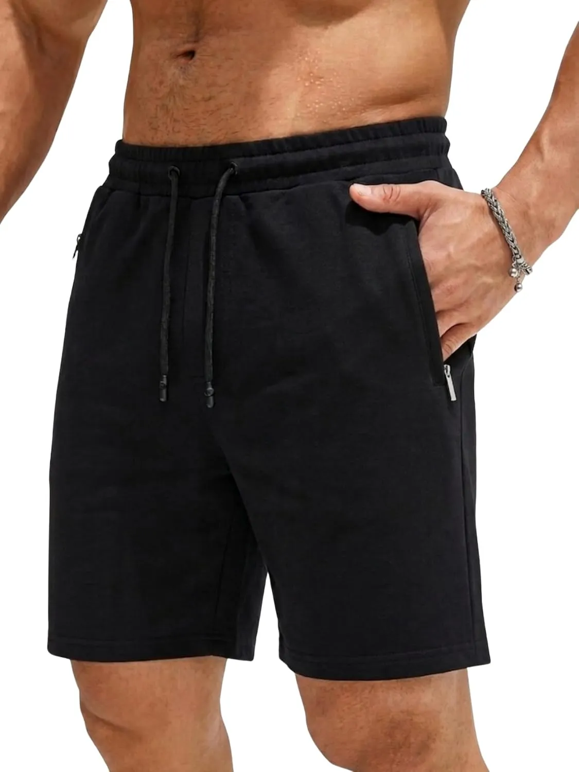 COMEOR Shorts Herren mit Reißverschluss - Baumwolle Kurze Hosen, Sporthose Kurz Männer Bermuda Jogginghose, Laufshorts …