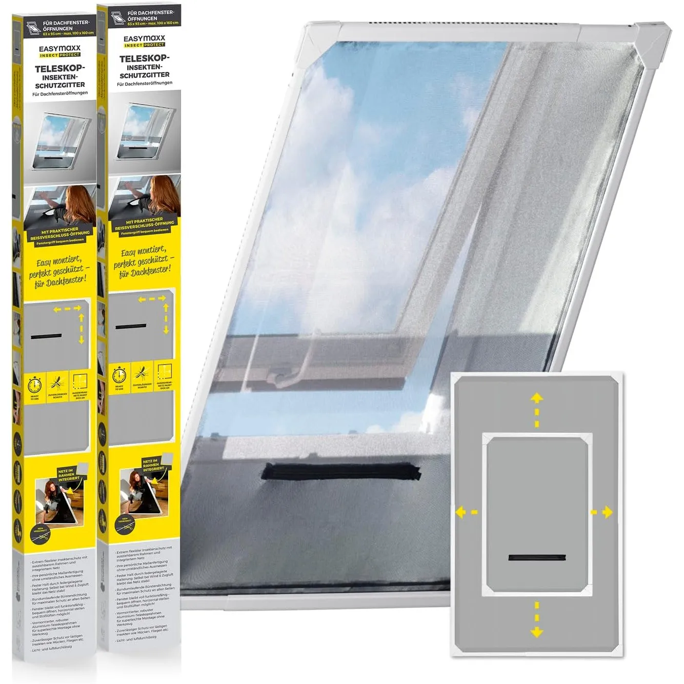 EASYmaxx Insect Protect Teleskop Fliegengitter Fenster mit Rahmen und integriertem Netz | Dachfenster Insektenschutz | …
