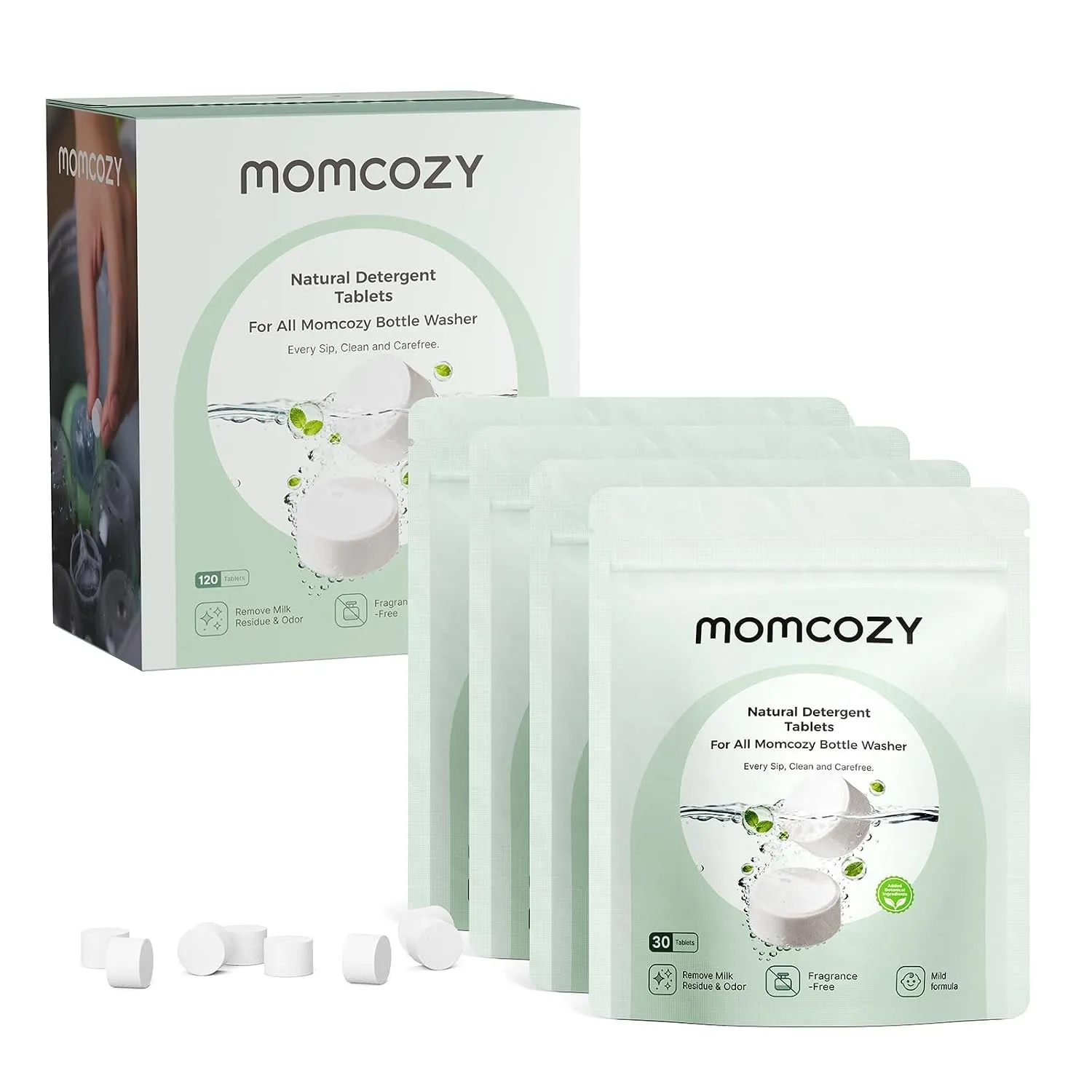 Momcozy Offizielle Waschtabletten natürlichen Inhaltsstoffen, 120 Tabletten