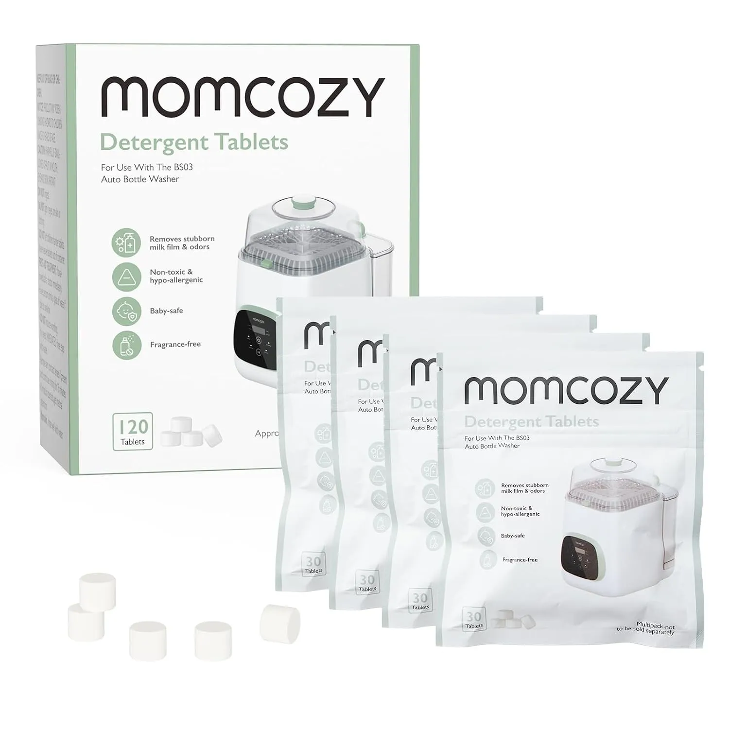 Momcozy Offizieller Flaschenreiniger-Waschblock, parfümfrei und babysicher, passend für Momcozy Bottle Washer,120 Tabs