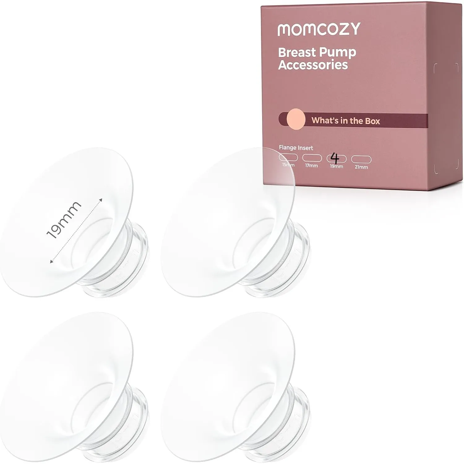 Momcozy Flanscheinsatz 19 mm – passend für Momcozy Milchpumpe M5/M6/M9, 4 Stück