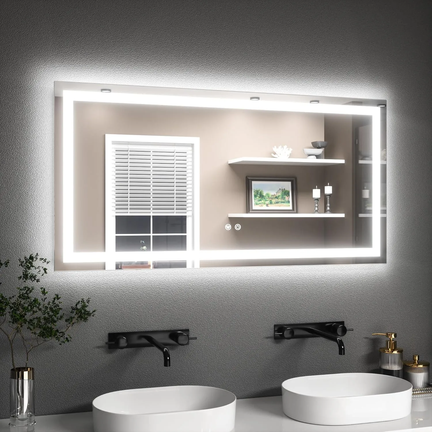 TETOTE Badspiegel mit Beleuchtung 120x60cm, Badezimmerspiegel Beleuchtet Beschlagfrei Badezimmer Wandspiegel Ohne Rahme…