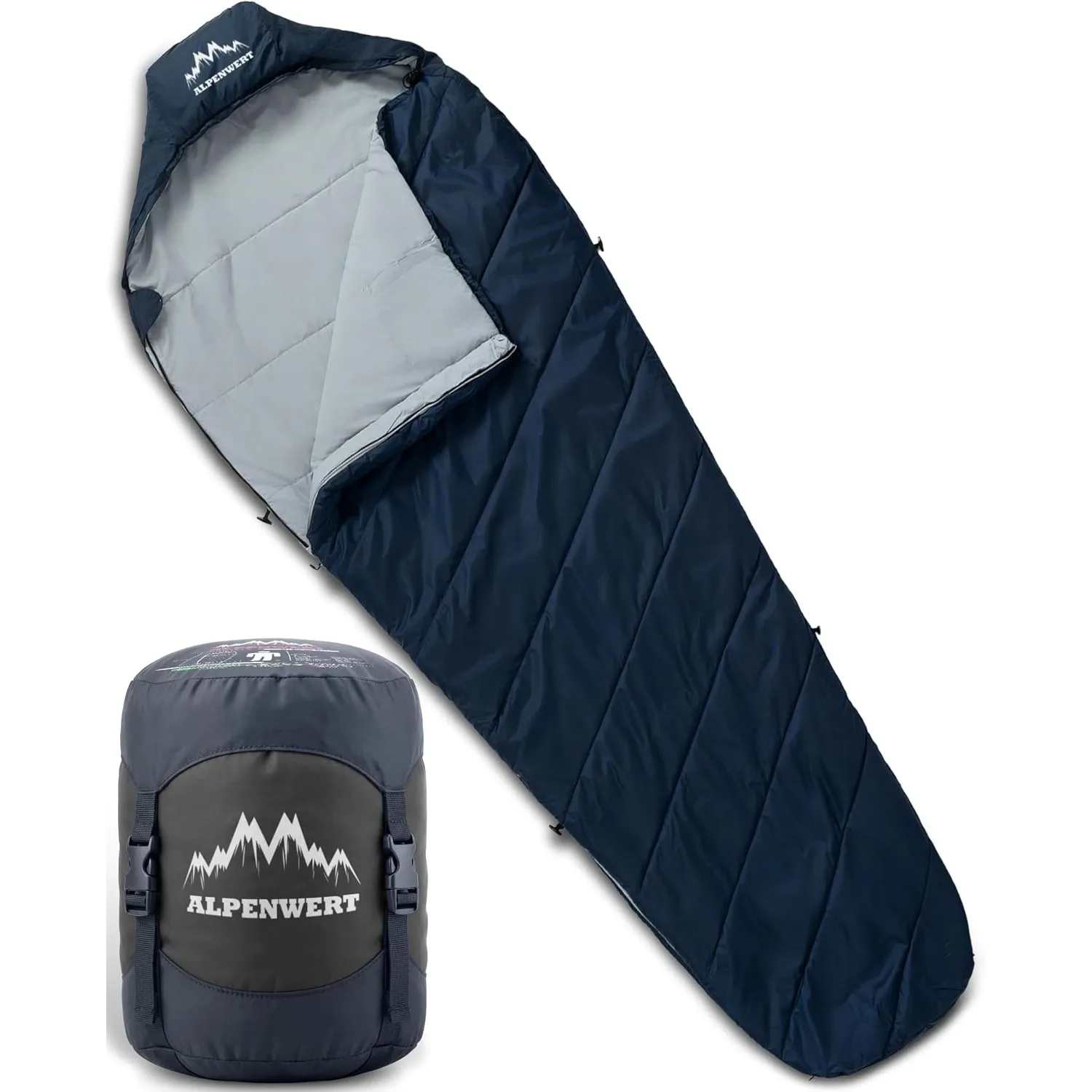 ALPENWERT® Schlafsack Sommer Ultraleicht & klein [17x27cm Packmaß] – Wasserabweisend, YKK Reißverschluss, Kältebrücke &…