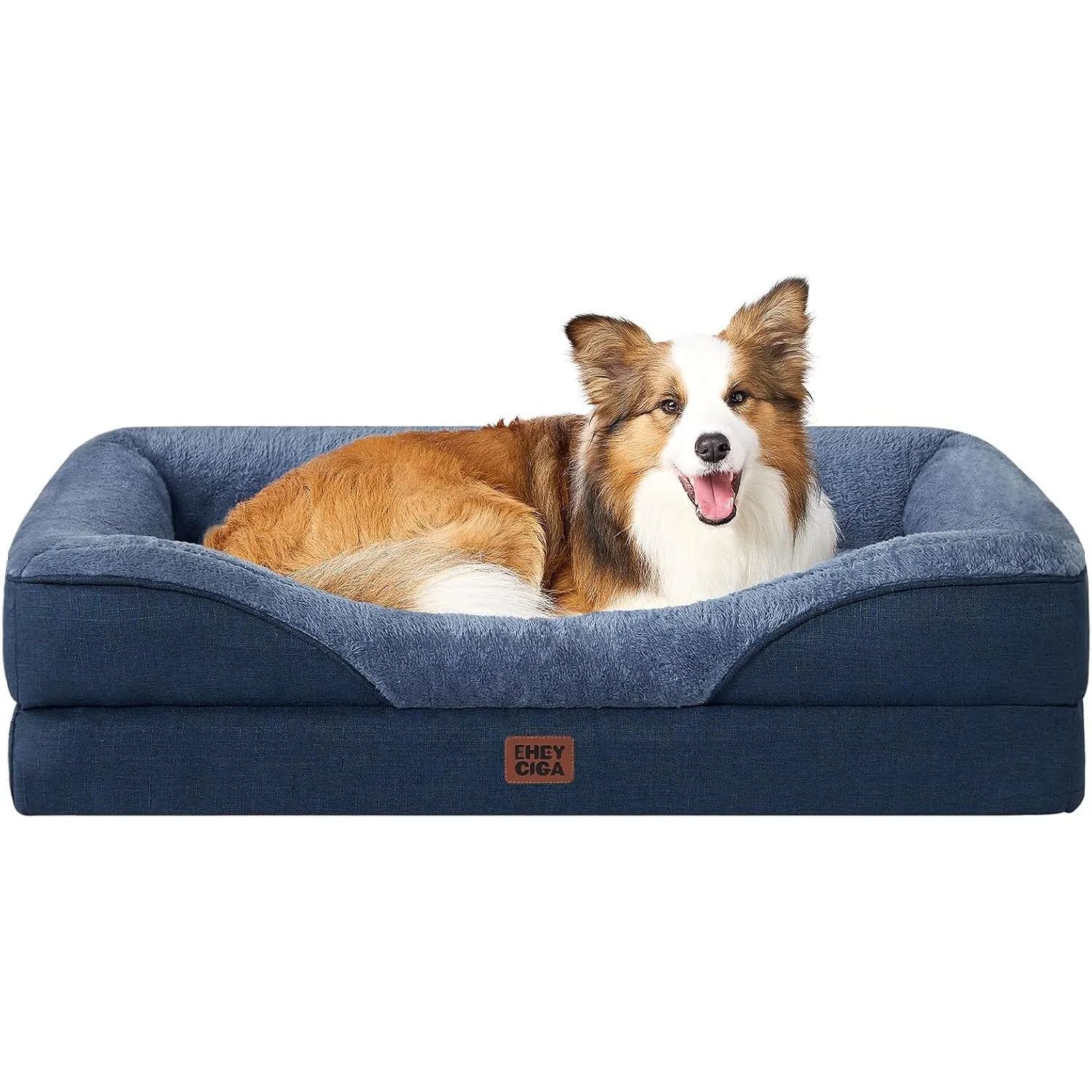 EHEYCIGA Orthopädisches Hundebett mit 4 Rändern, 91x68cm, Marineblau