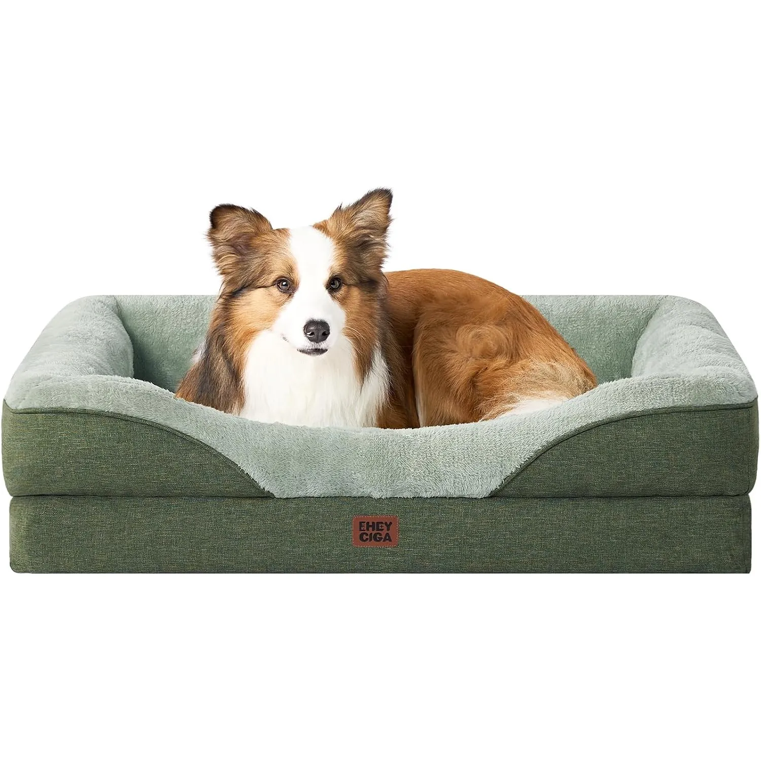 EHEYCIGA Orthopädisches Hundebett mit 4 Rändern, 91x68cm, Grün