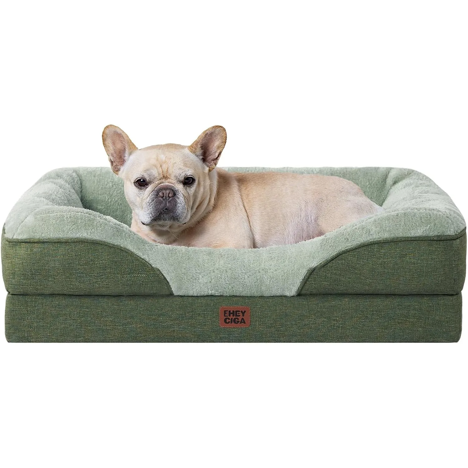 EHEYCIGA Orthopädisches Hundebett mit 4 Rändern, 76x51cm, Grün