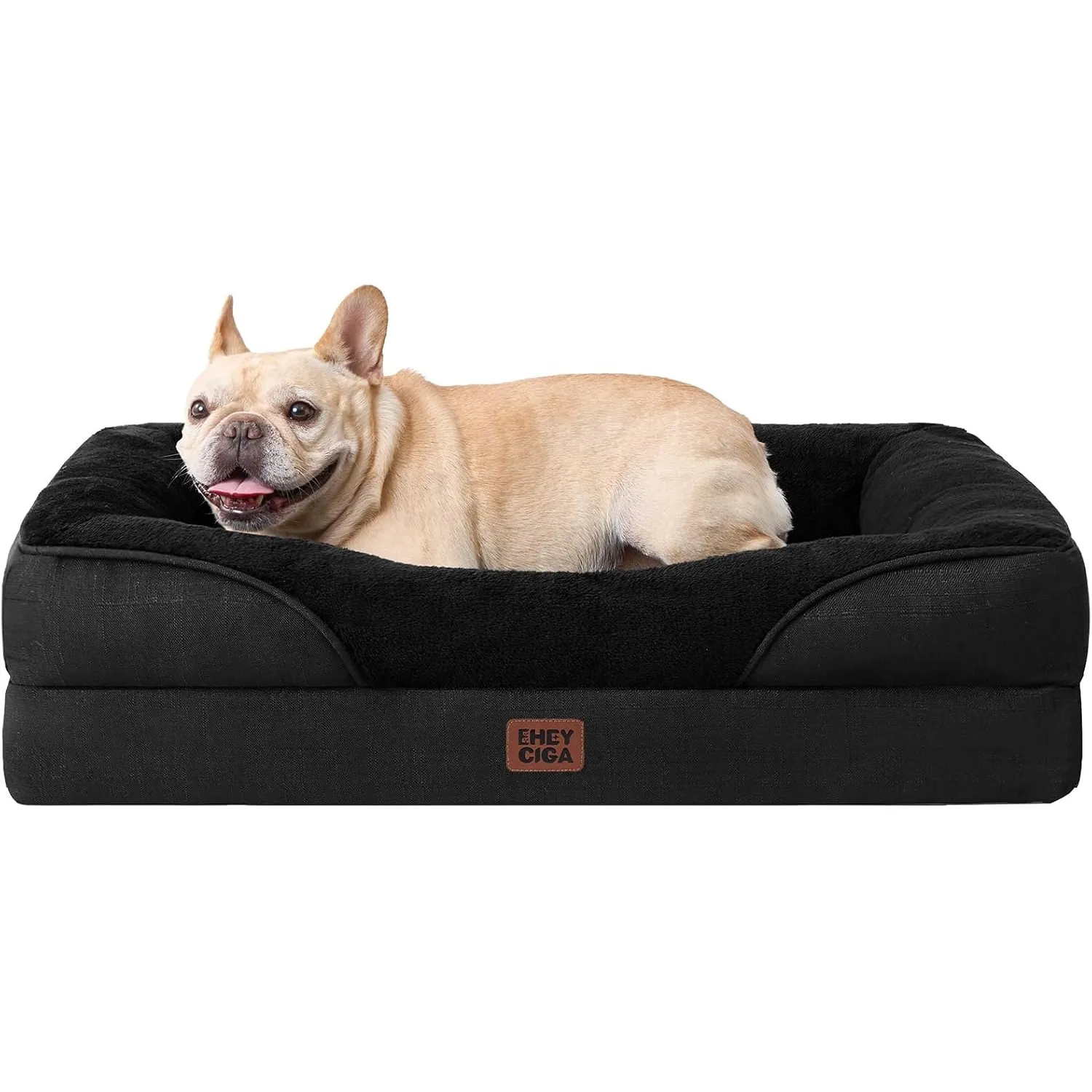 EHEYCIGA Orthopädisches Hundebett mit 4 Rändern, 76x51cm, Schwarz
