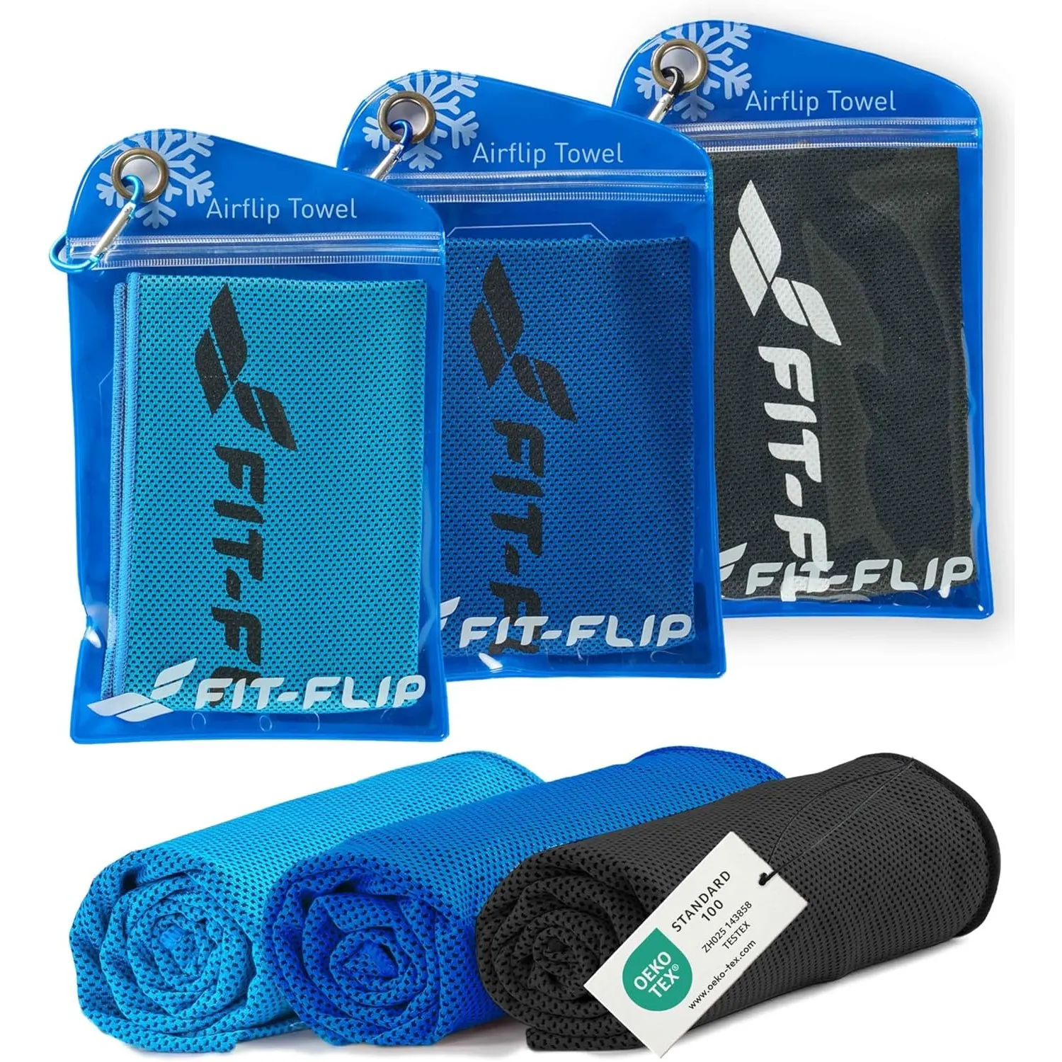 Fit-Flip Kühltuch 3er Set – kühlendes Handtuch Fitness und Sport – mikrofaser kühlhandtuch Nacken – Airflip kühltücher …