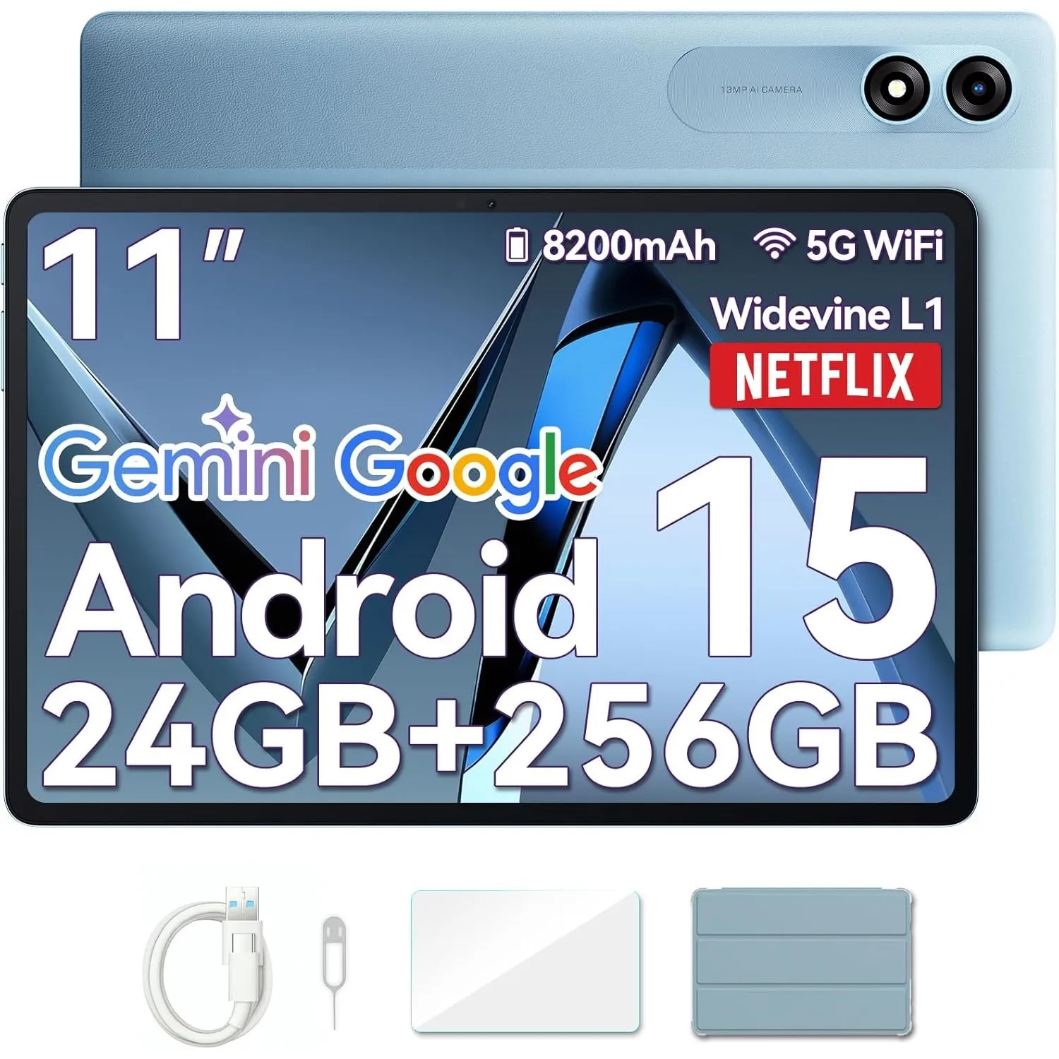 Blackview Tablet 11 Zoll Android 15 Gemini AI, 24GB RAM + 256GB ROM (2TB TF)/8200 mAh Akku/1920 * 1200 FHD IPS Widevide…