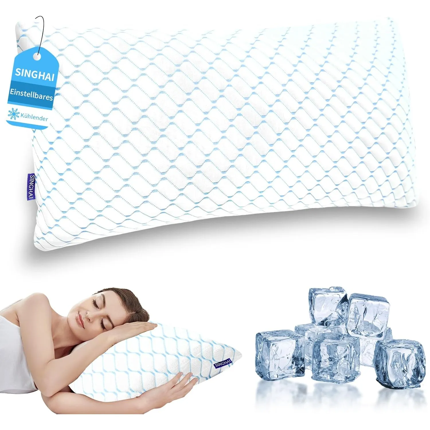 Memory Foam Kissen, Kühlendes Kopfkissen, Kopfkissen 40x60 cm